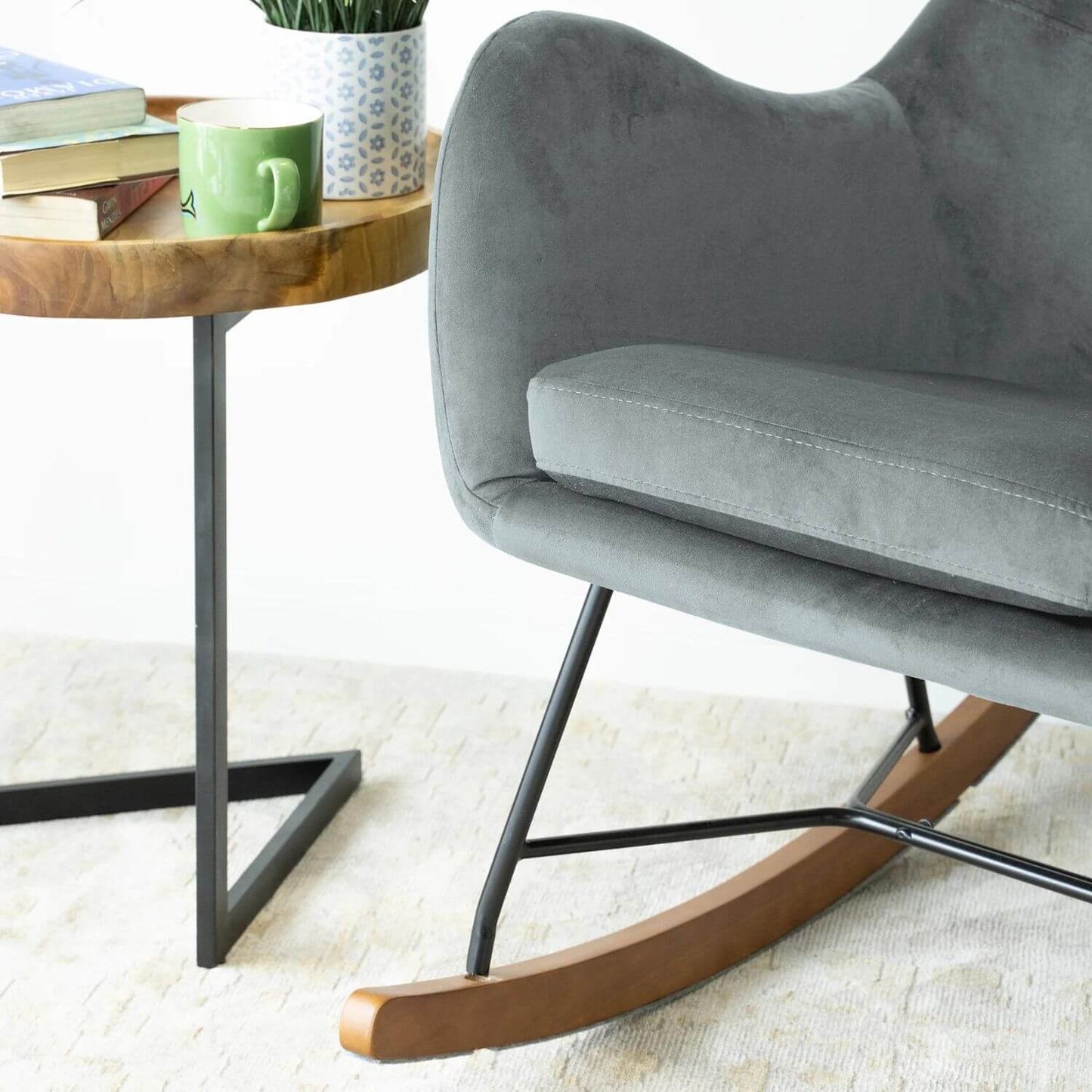 Detail of Ashcroft Chelsea Grey Velvet Nursery Rocking Chair