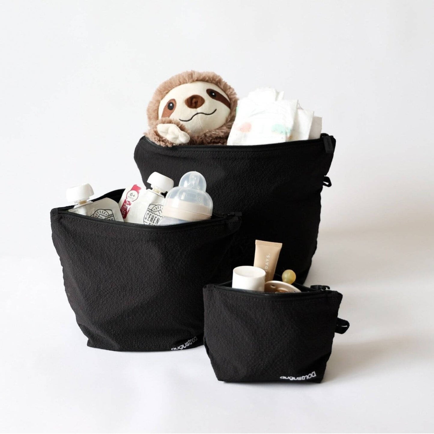 augustnoa Pouch Set Black Filled w/ Baby Items