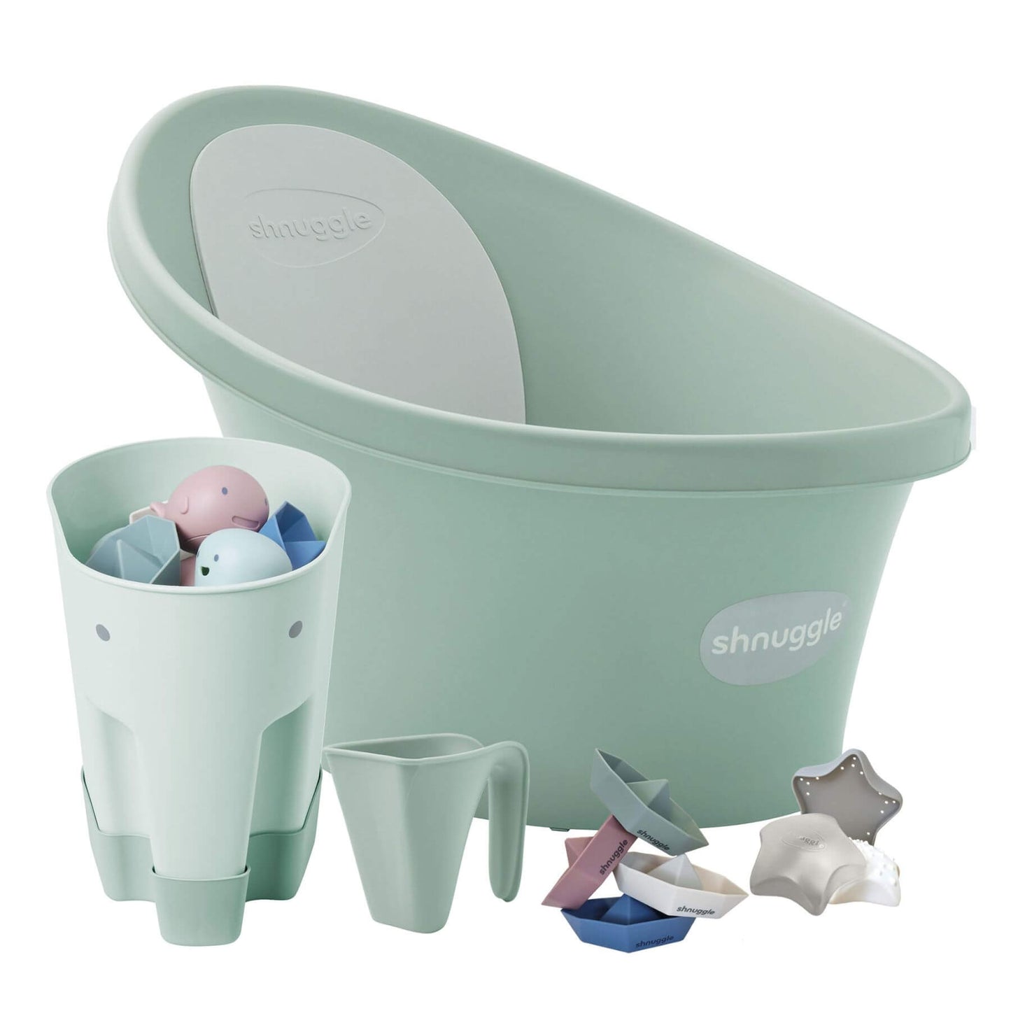 Shnuggle Newborn Bundle: Baby Bath & Accessories Bundle - Eucalyptus