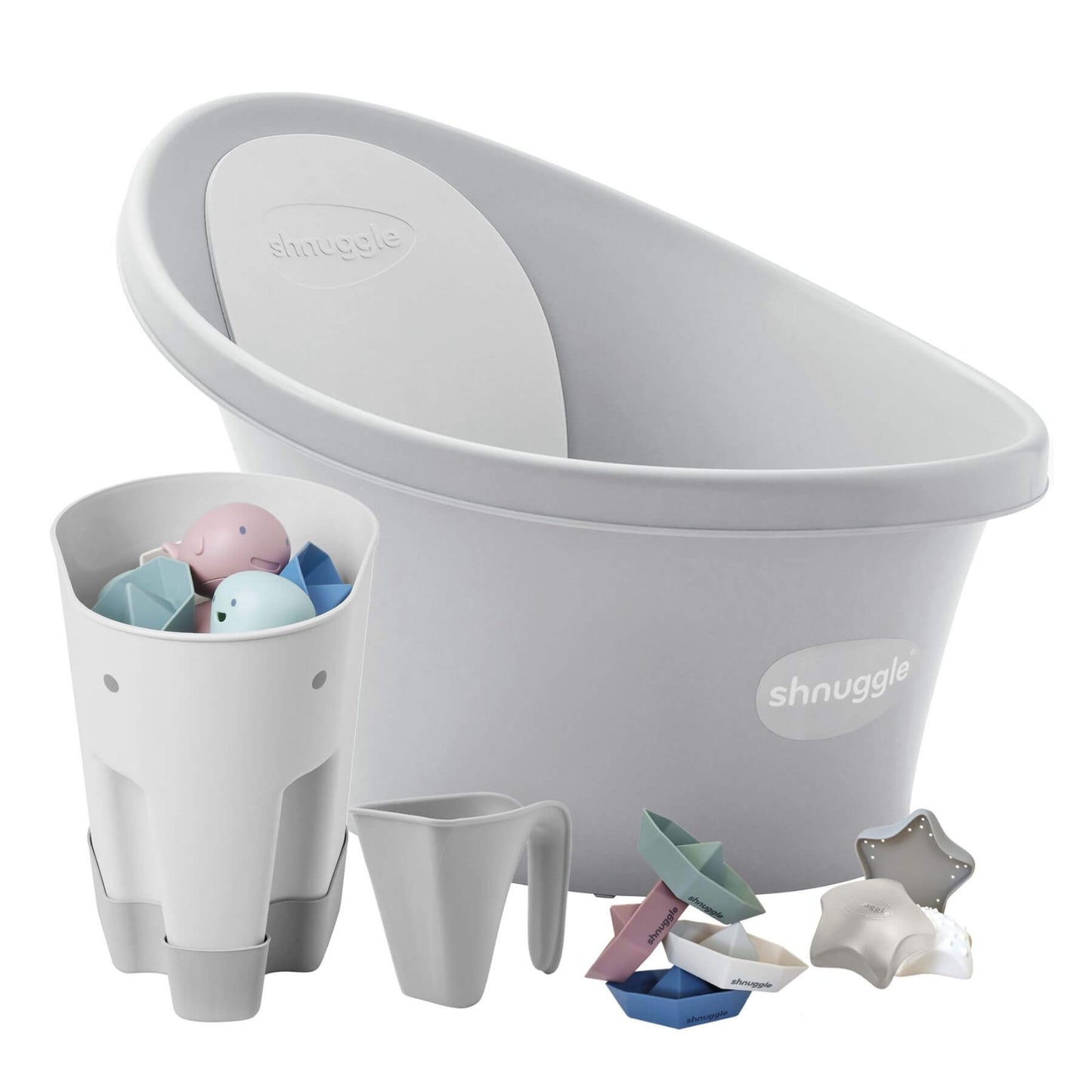 Shnuggle Newborn Bundle: Baby Bath & Accessories Bundle - Grey
