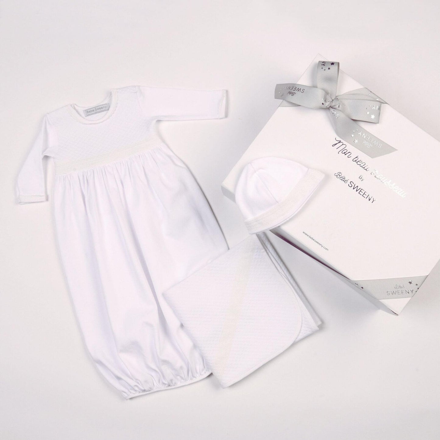 Bebe Sweeny Baby White Quilted Cotton Gown Set (3)