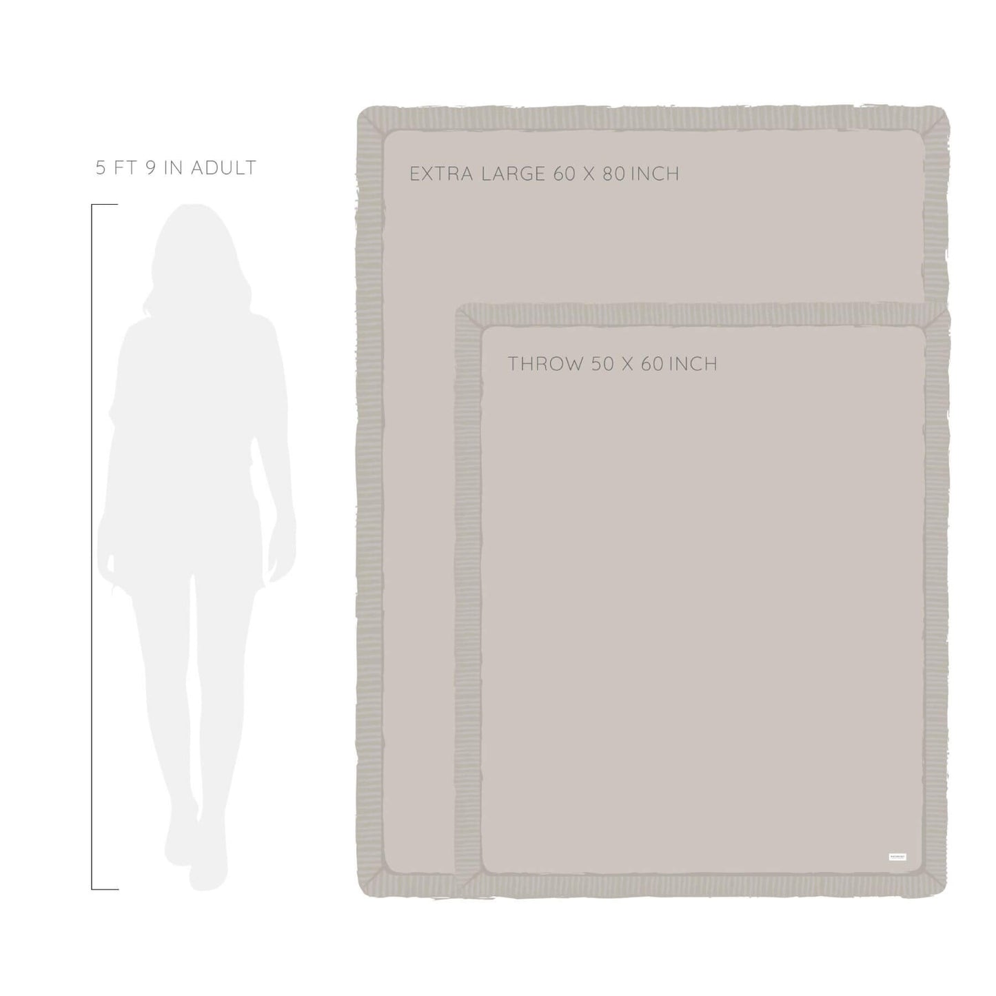 Saranoni Bamboni® Throw Blanket with size dimensions on a white background