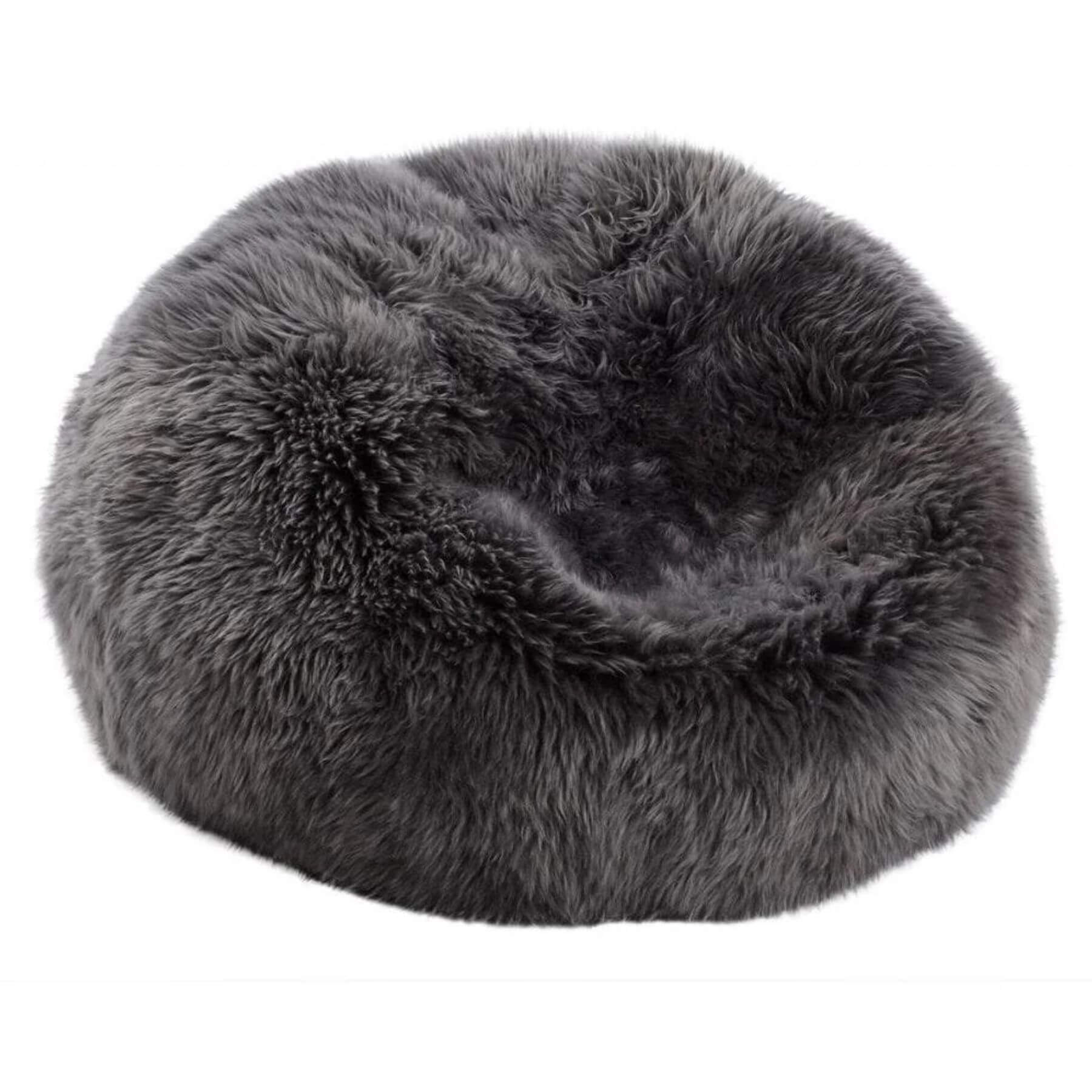 Bean Bag Chair, New Zealand Sheepskin, Steel