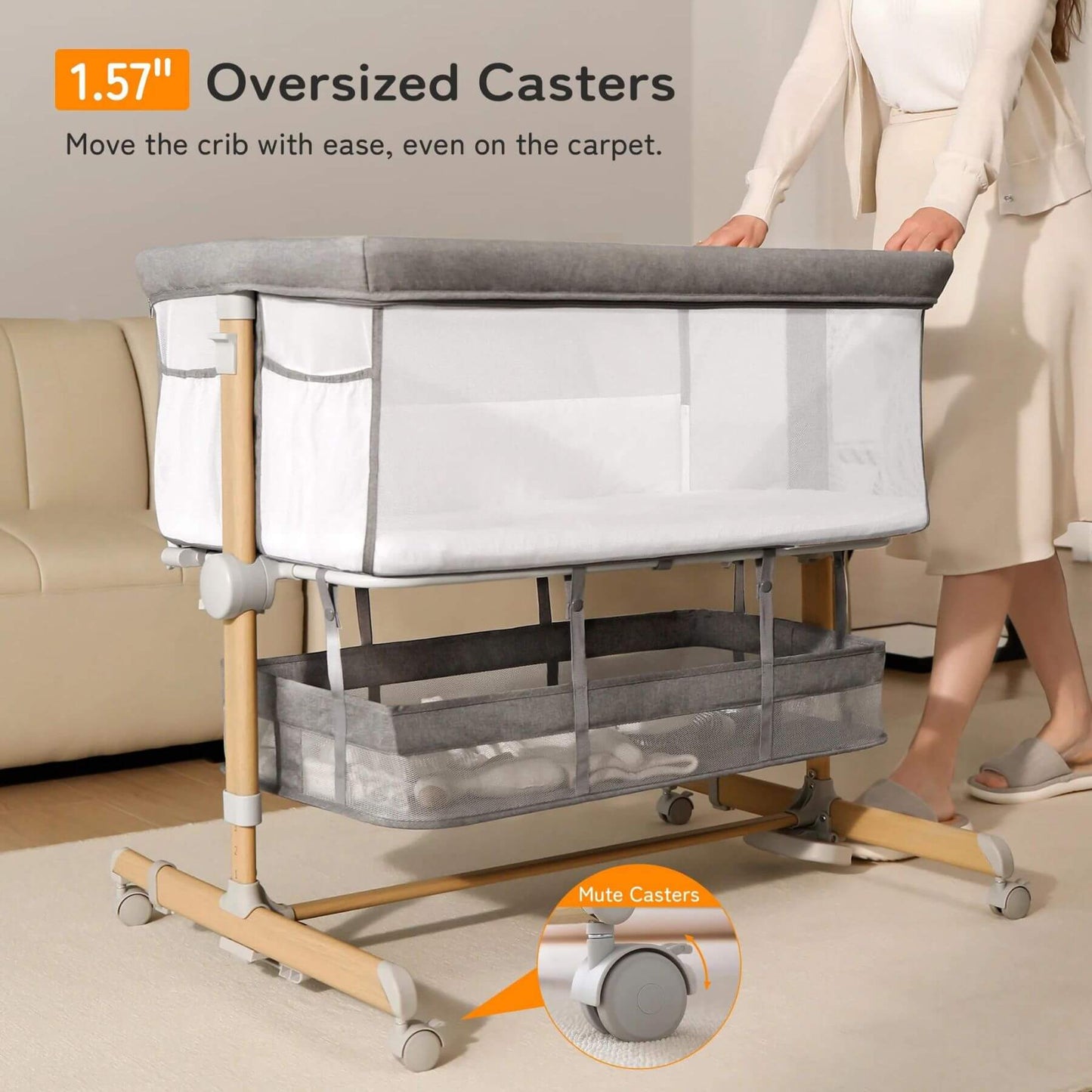 Besrey 3-in-1 Newborn Bedside Crib with Mobile Toy Hanger