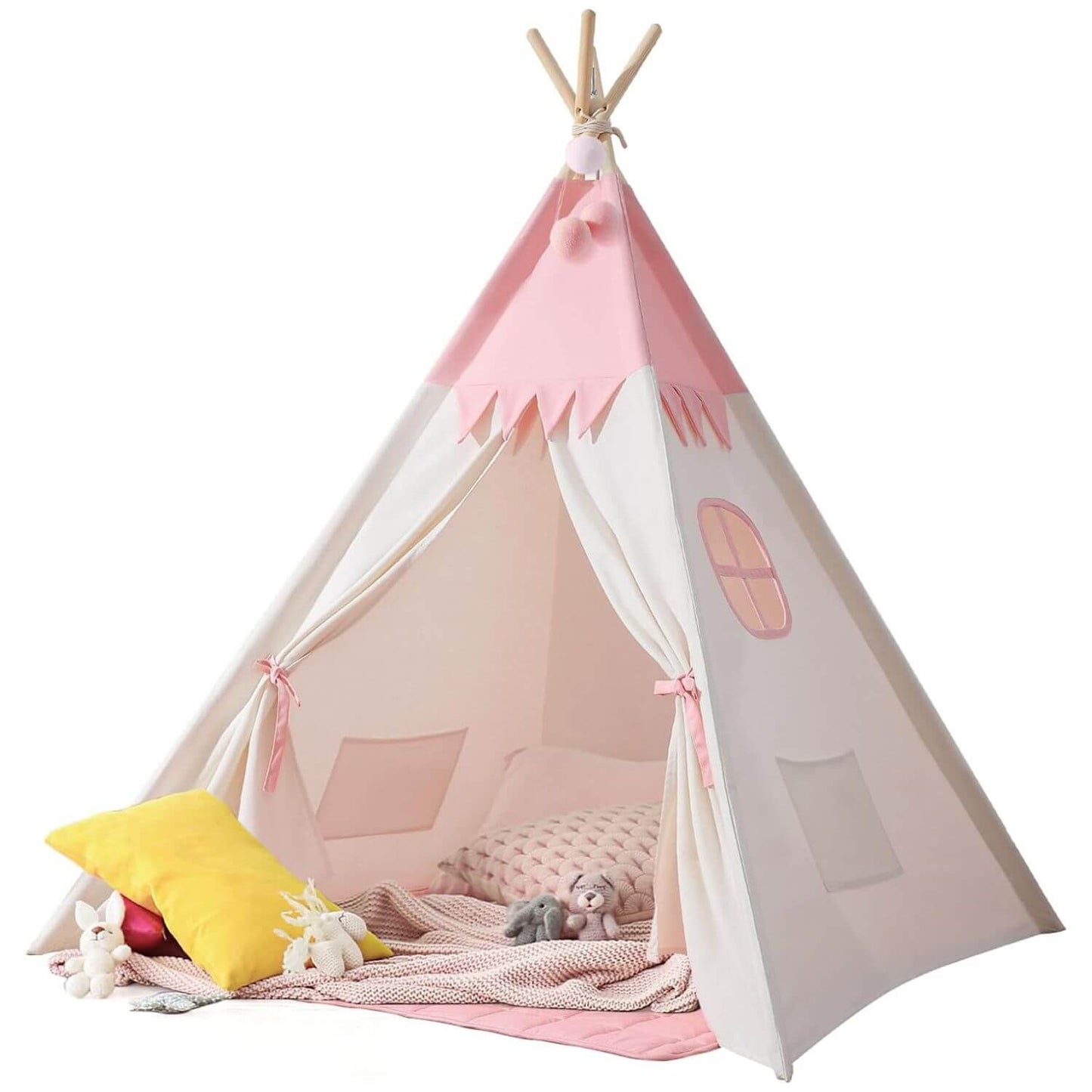 Besrey Teepee Tent for Kids with Mat & Light Pink