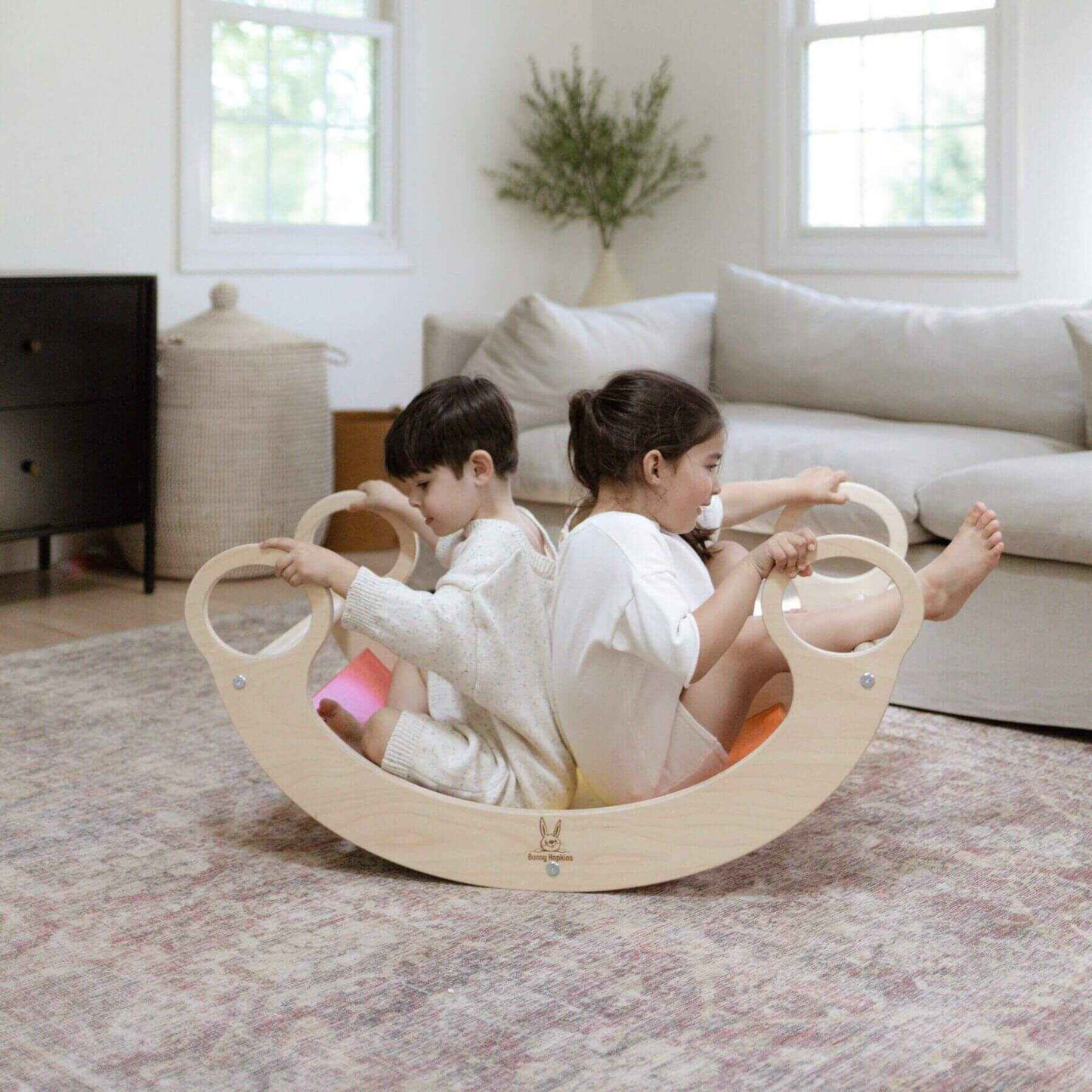 Two Kids Playing on Bunny Hopkins Climbing Arch