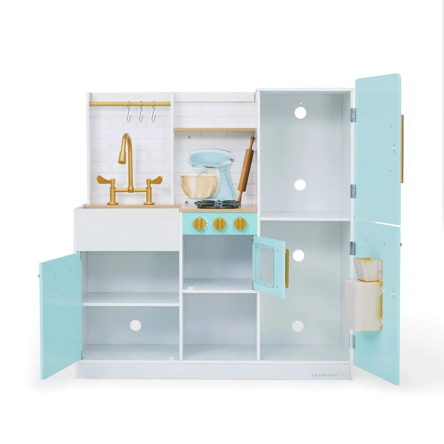 Teamson Kids Biscay Delight Classic Play Kitchen Mint w/ Doors Open