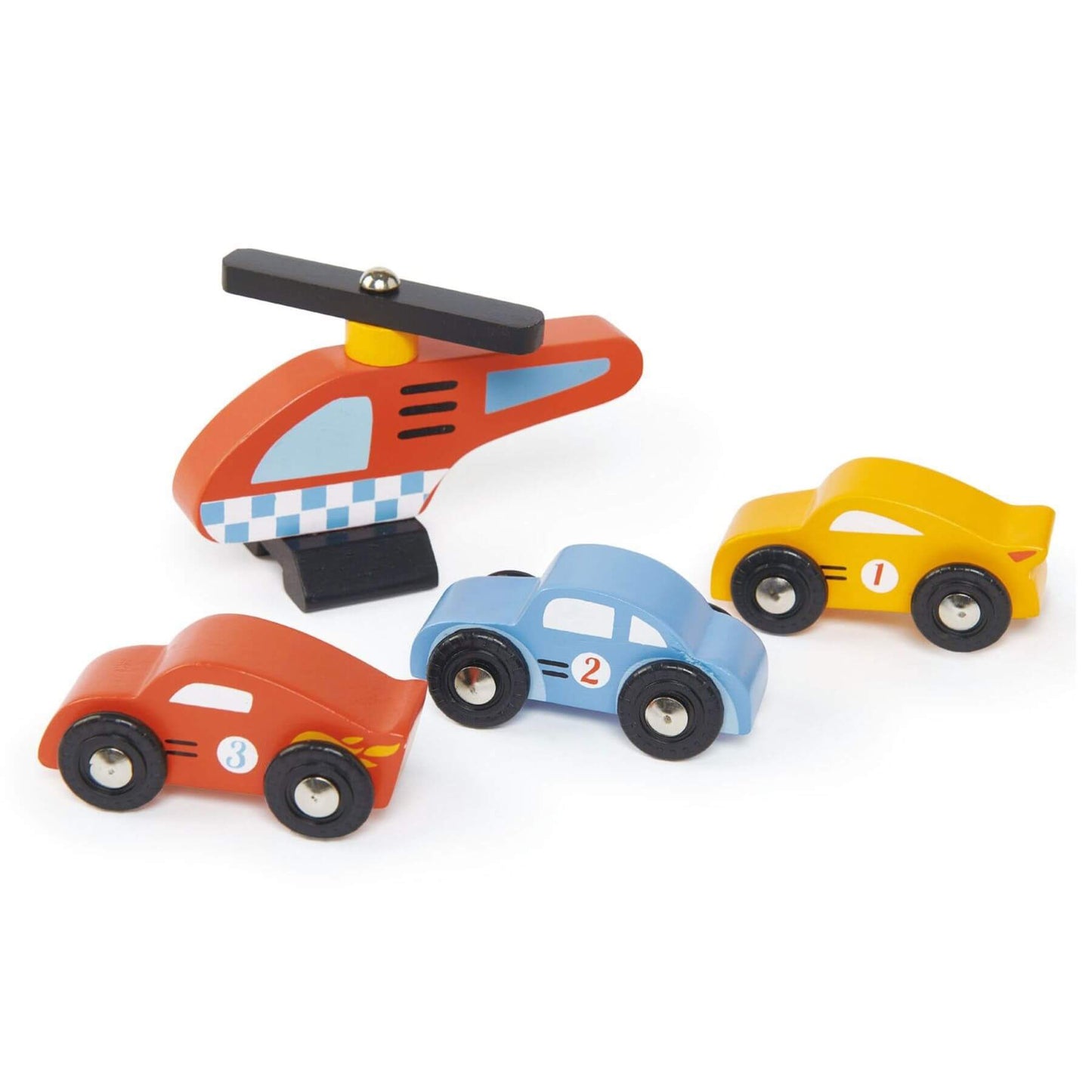 Set of colorful toy cars on a white background