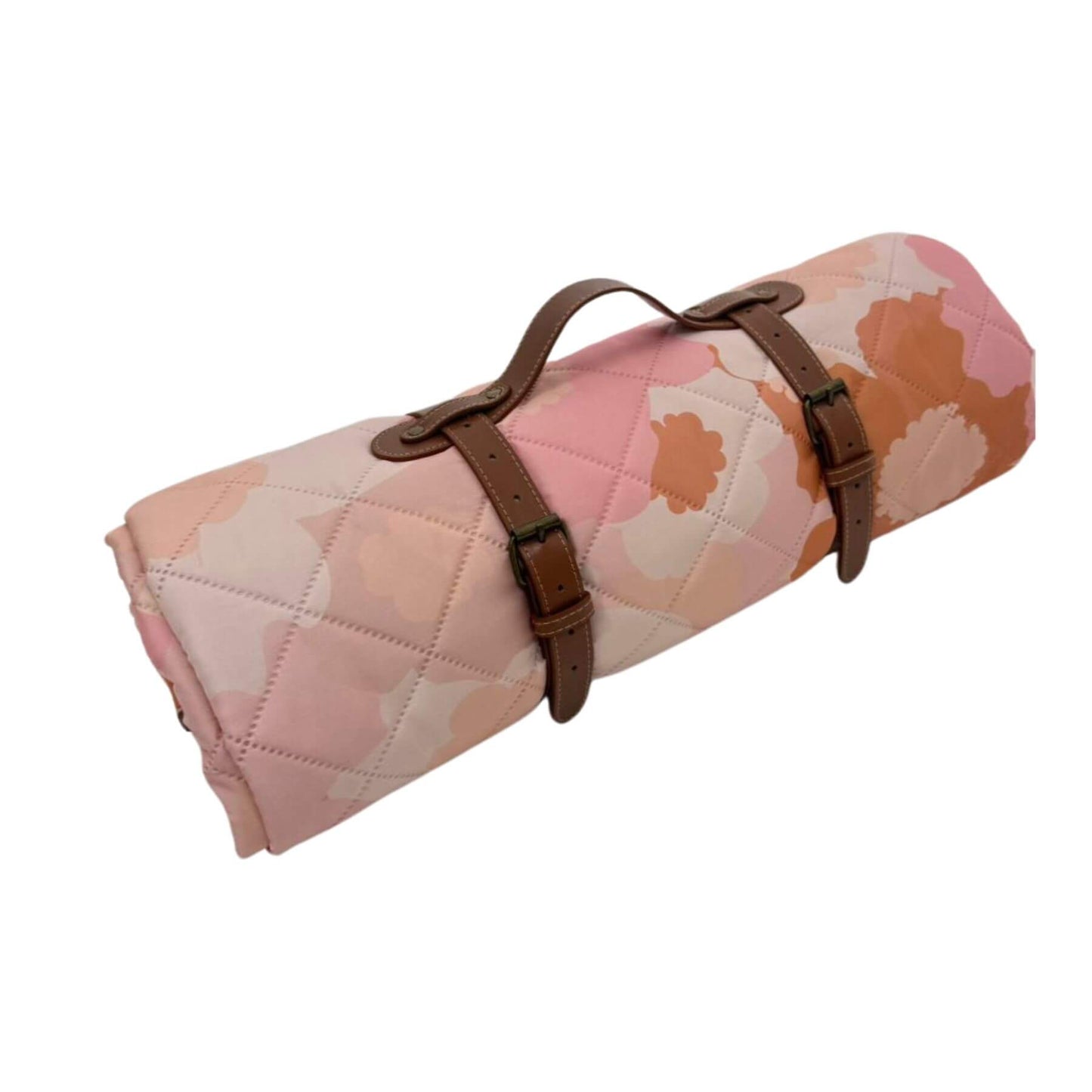 Blush Meadow Quilted Water Resistant Beach Mat with brown straps