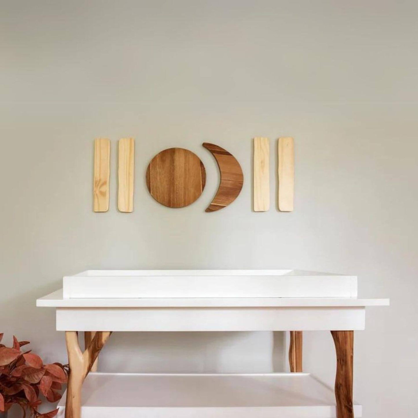 Milk Street Branch Open Shelf Changing Table Acacia with Snow - Lifestyle