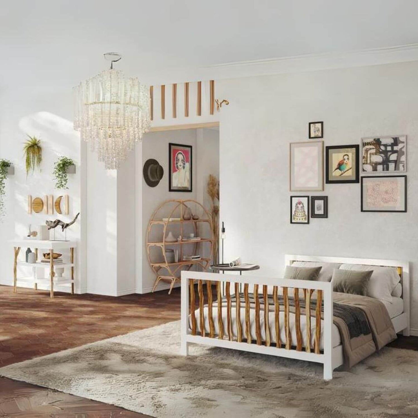 Milk Street Branch Open Shelf Changing Table Acacia with Snow - Lifestyle