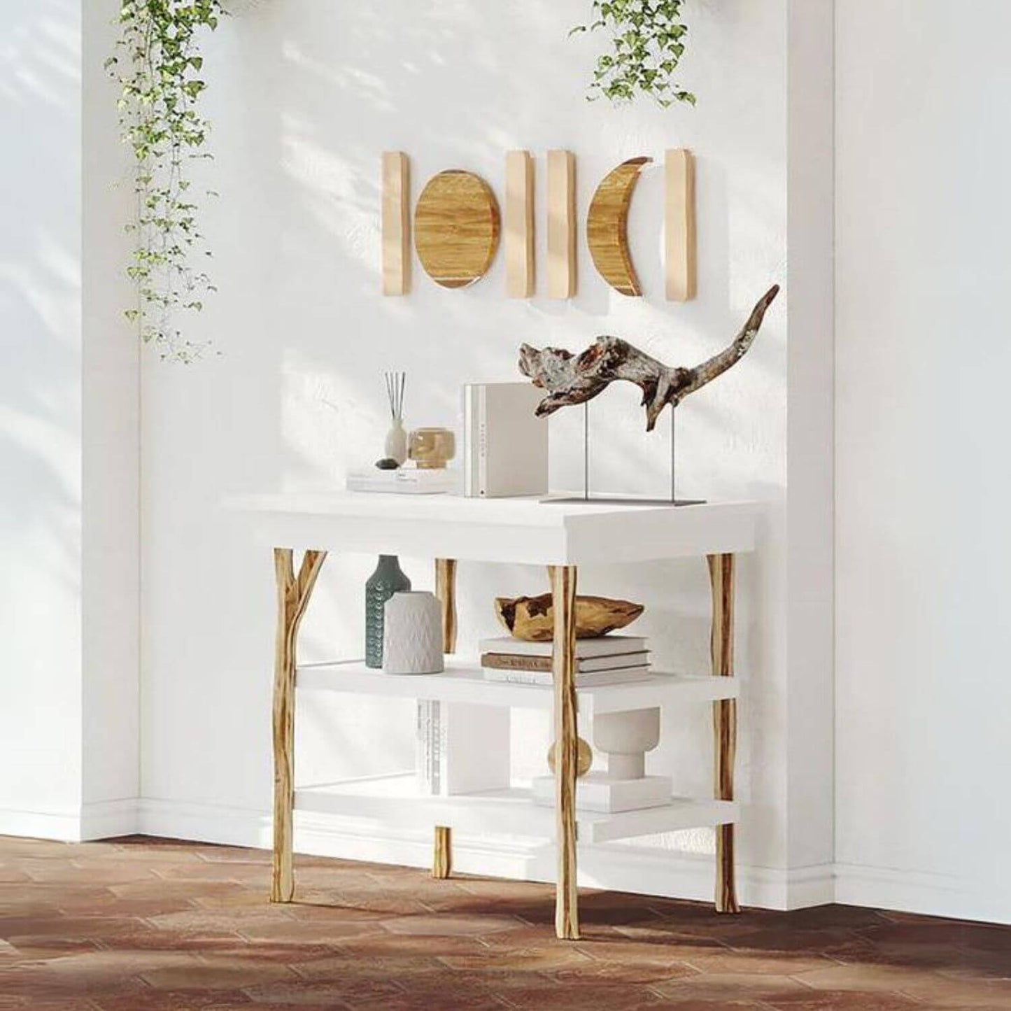 Milk Street Branch Open Shelf Changing Table Acacia with Snow - Lifestyle