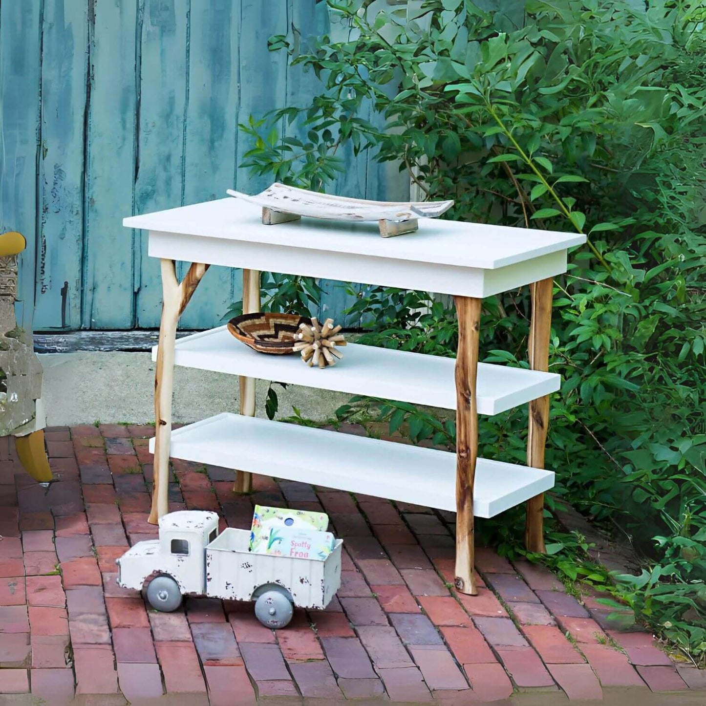 Milk Street Branch Open Shelf Changing Table Acacia with Snow - Lifestyle