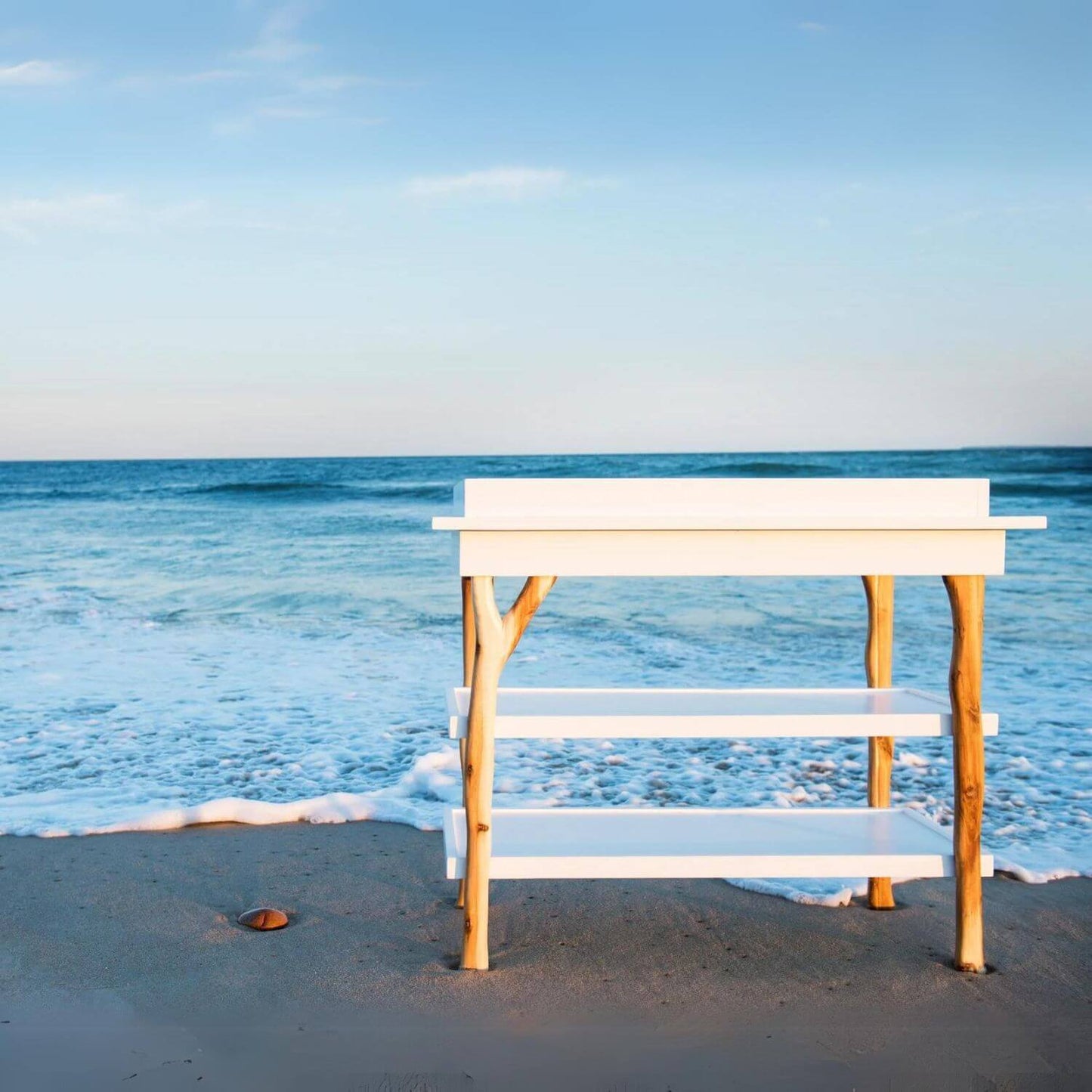 Milk Street Branch Open Shelf Changing Table Acacia with Snow - Lifestyle