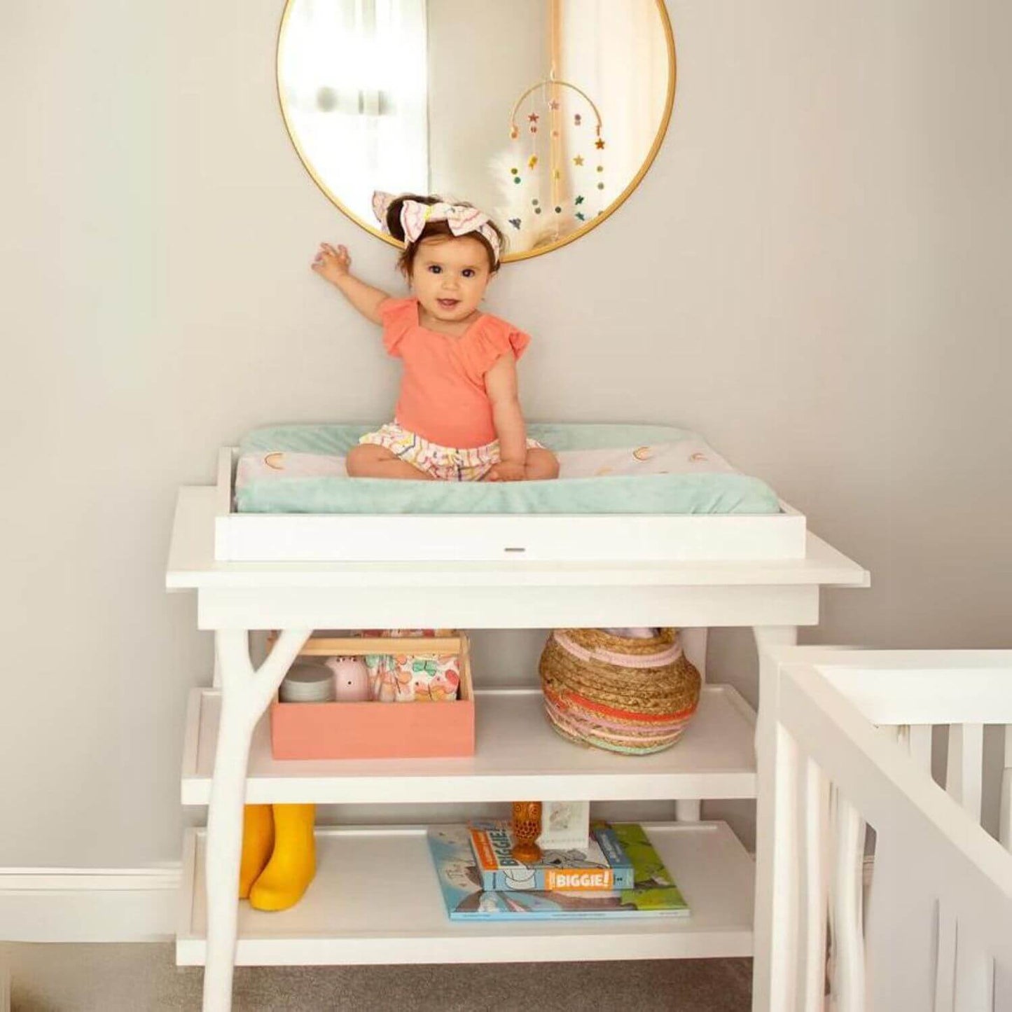 Milk Street Branch Open Shelf Changing Table Snow - Lifestyle