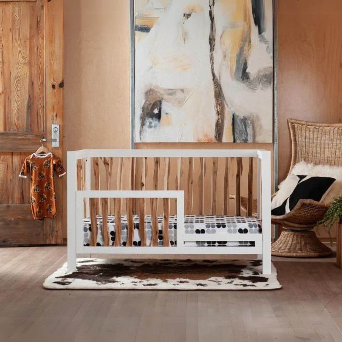 Milk Street Baby Branch Toddler Bed Conversion Kit Acacia with Snow - Lifestyle