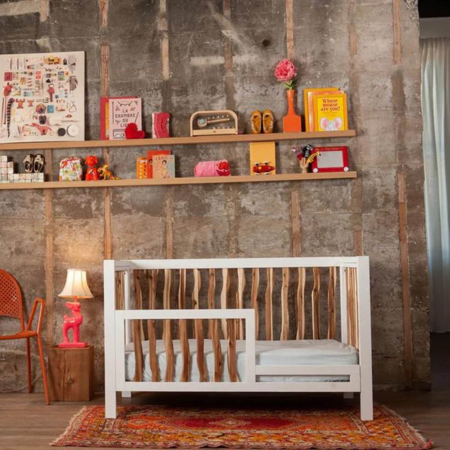 Milk Street Baby Branch Toddler Bed Conversion Kit Acacia with Snow - Lifestyle