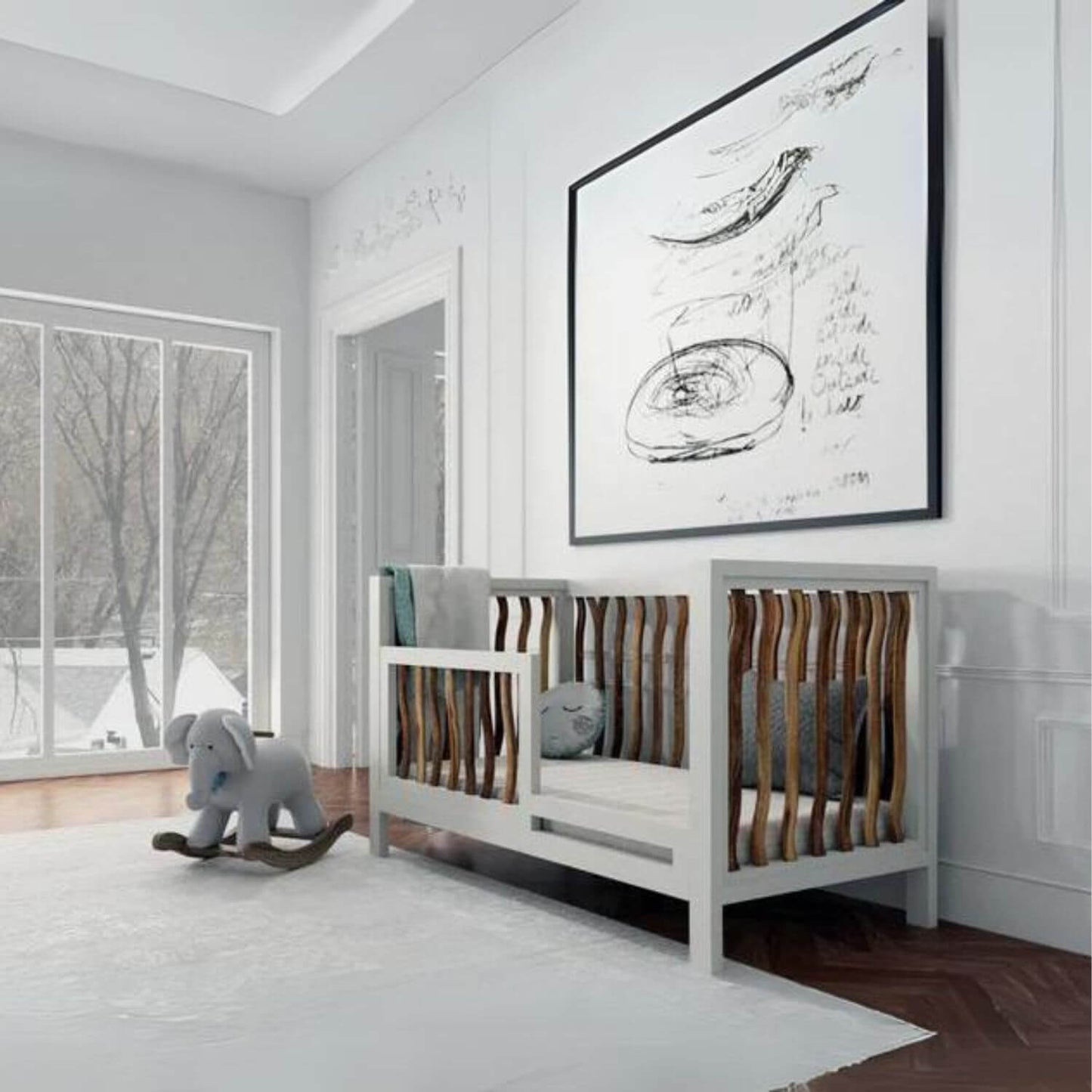 Milk Street Baby Branch Toddler Bed Conversion Kit Acacia with Snow - Lifestyle