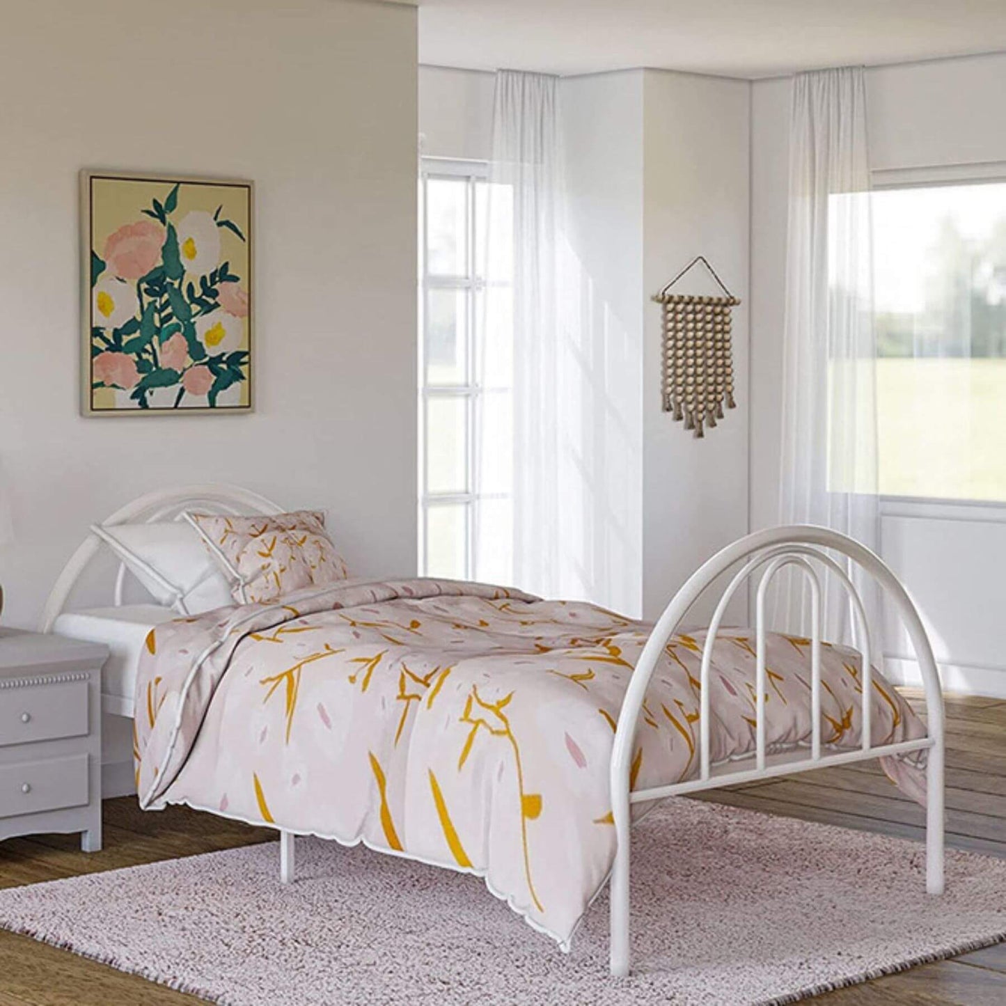 Busy Kids Brooklyn Metal Twin Bed White