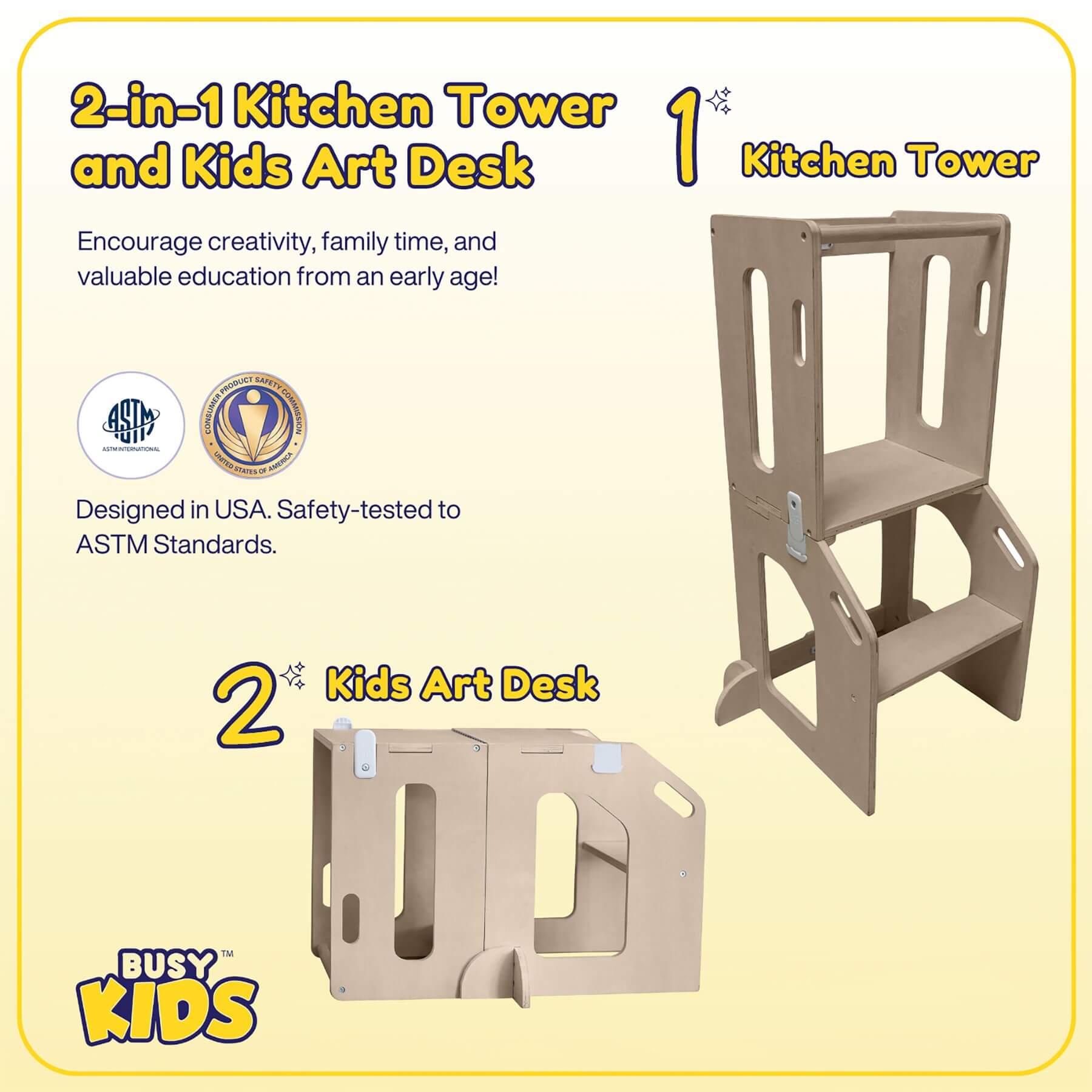 Busy Kids 2-In-1 Kitchen Tower and Kids Art Desk