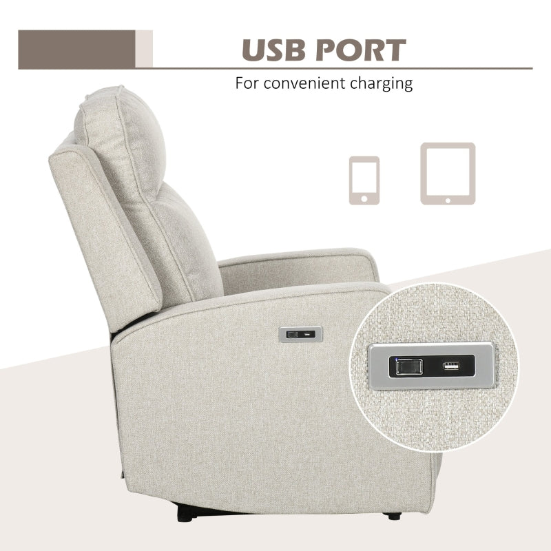 HOMCOM Electric Power Nursery Recliner | Cream White Linen Upholstery Armchair
