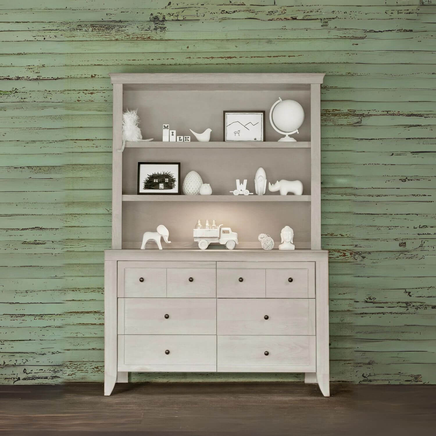 Milk Street Baby Cameo Hutch/Bookcase Steam - Lifestyle