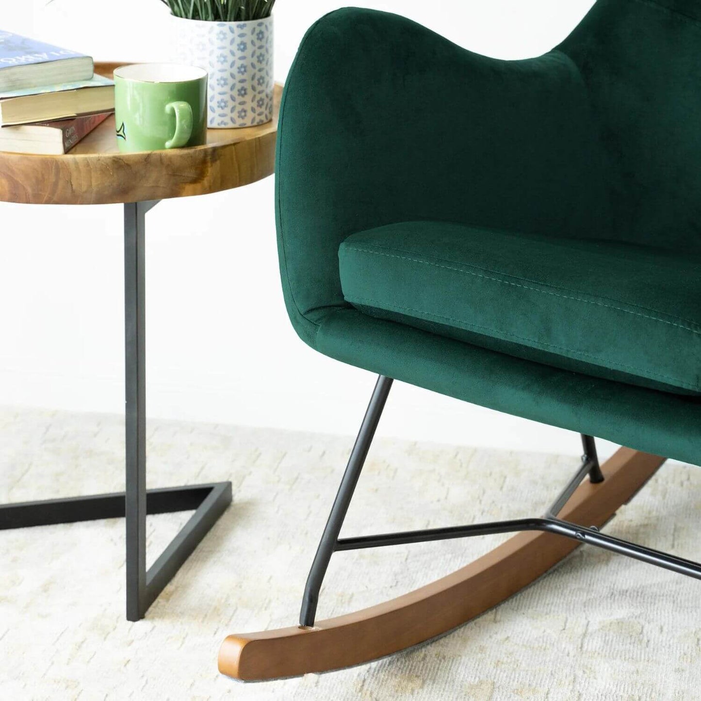 Detail of Ashcroft Chelsea Green Velvet Nursery Rocking Chair