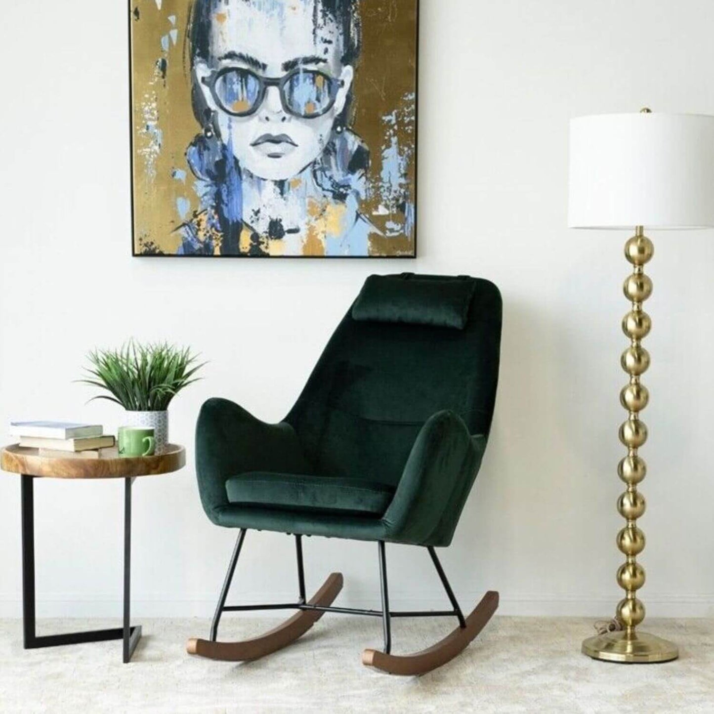 Ashcroft Chelsea Green Velvet Nursery Rocking Chair