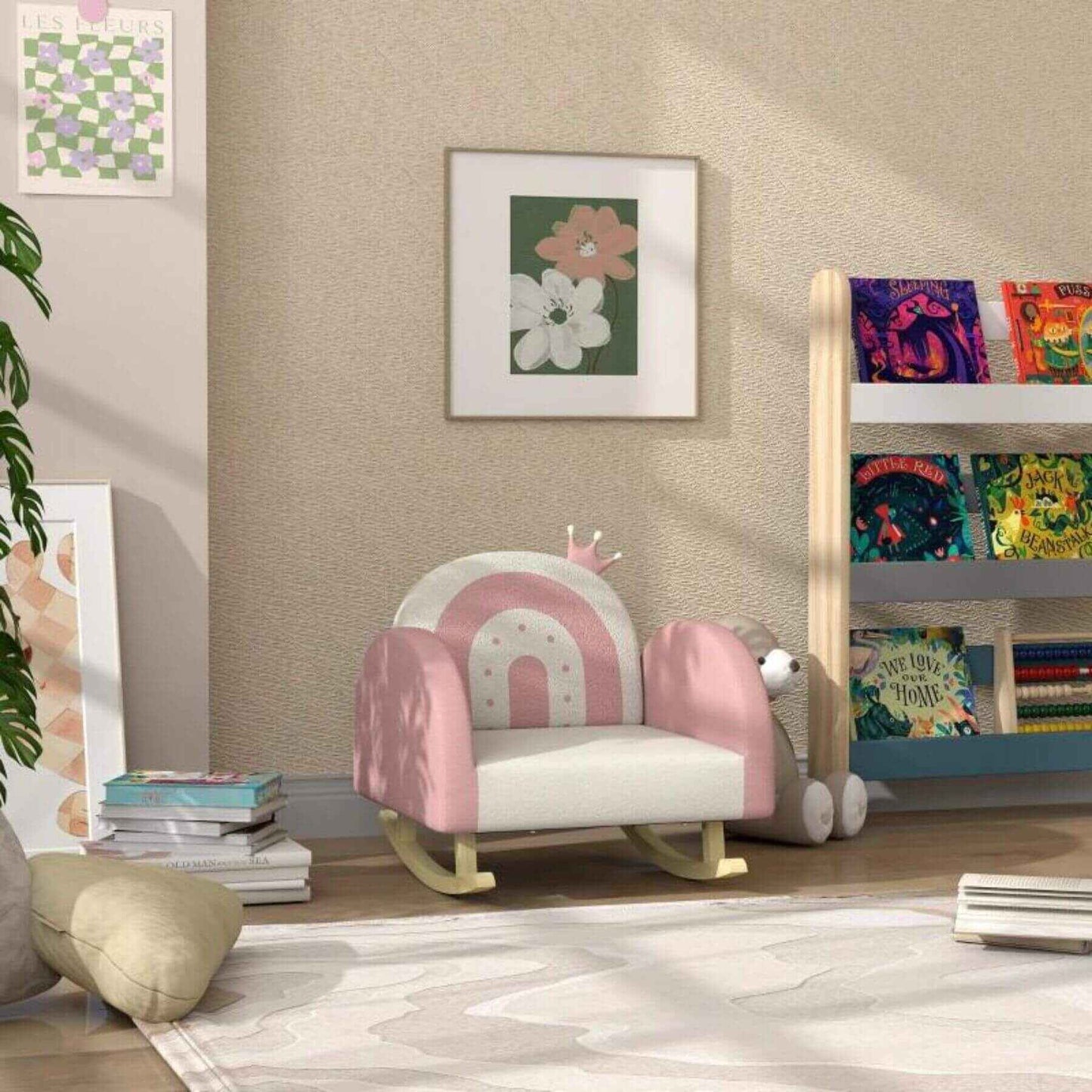Qaba Children's Armchair Rocker for Bedroom, Playroom, Pink