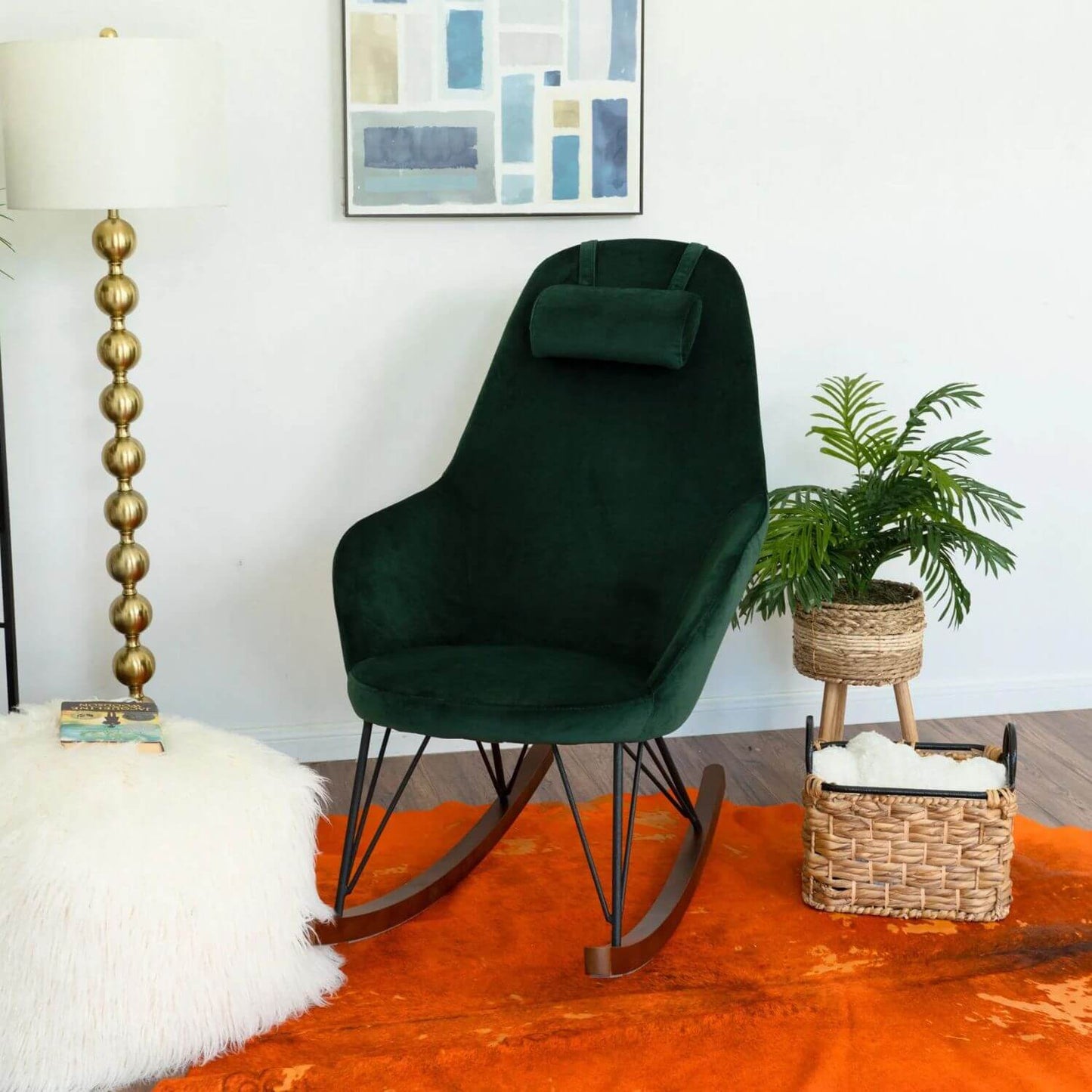 Ashcroft Chloe Blue Velvet Nursery Rocking Chair - Lifestyle