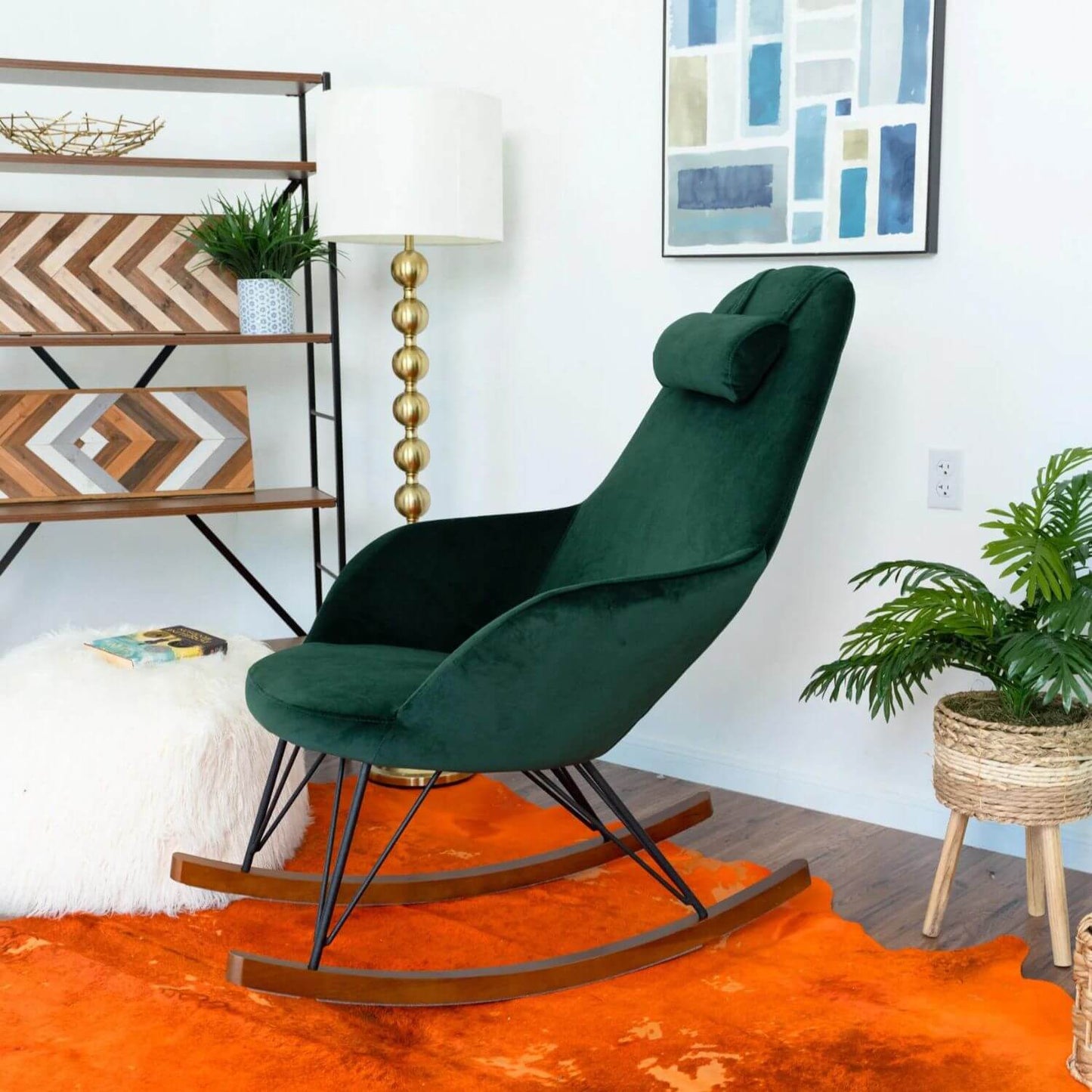 Ashcroft Chloe Blue Velvet Nursery Rocking Chair - Lifestyle