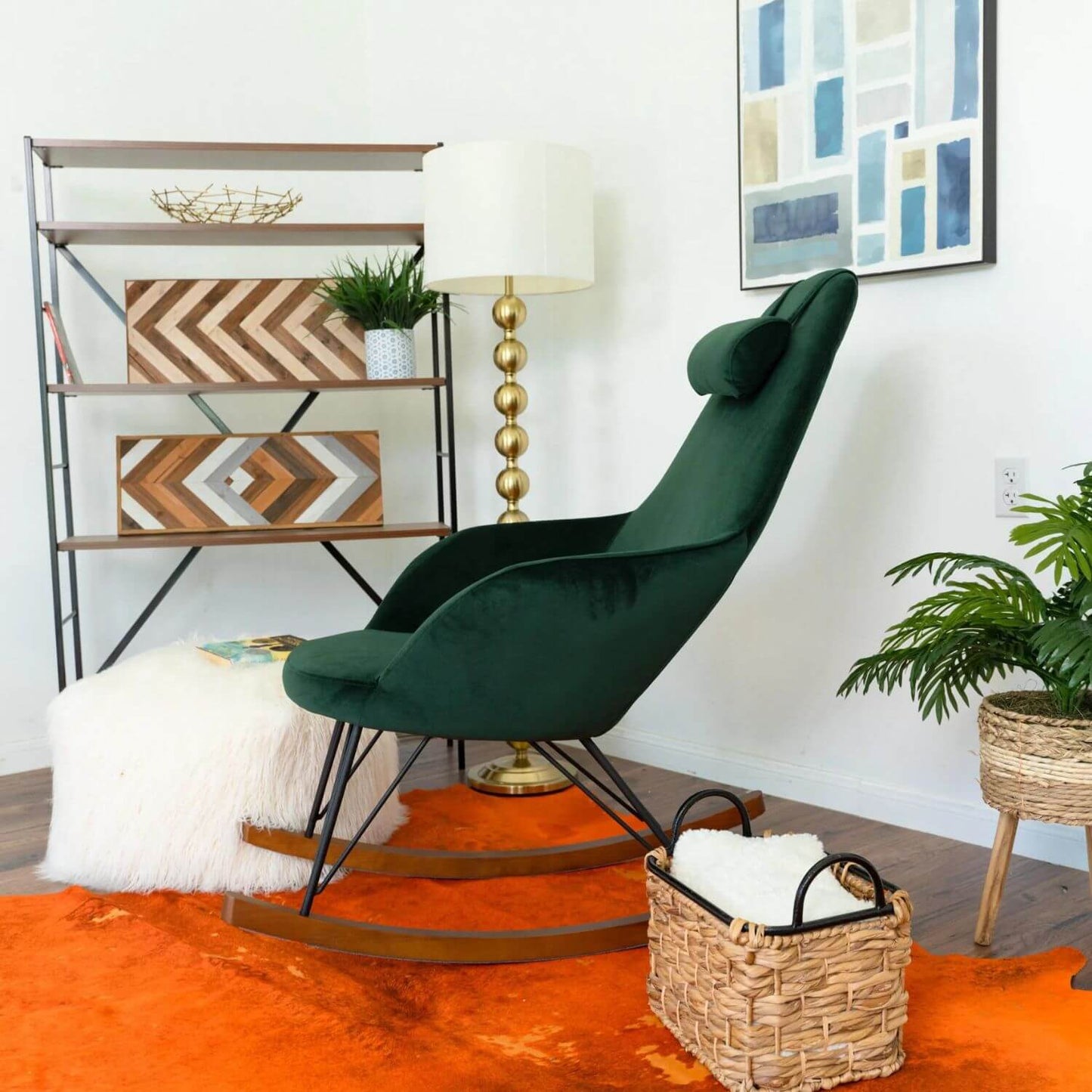 Ashcroft Chloe Blue Velvet Nursery Rocking Chair - Lifestyle