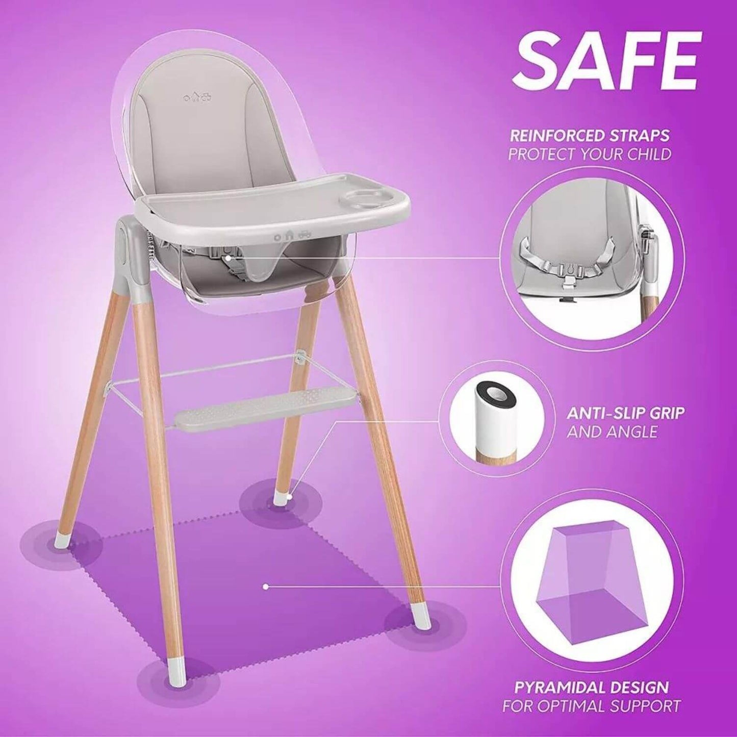 Children Of Design 6 in 1 Classic High Chair in Grey - Detail