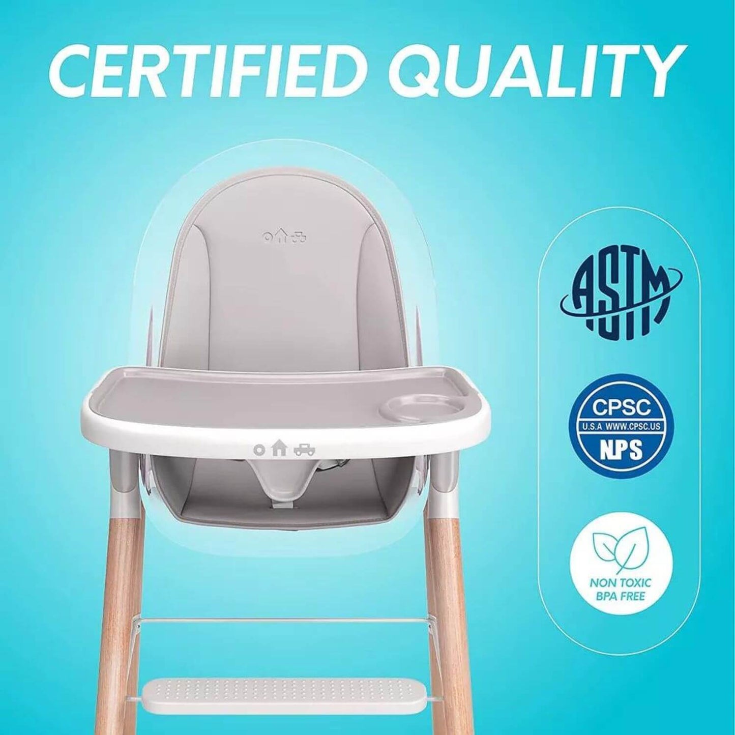 Children Of Design 6 in 1 Classic High Chair in Grey - Detail