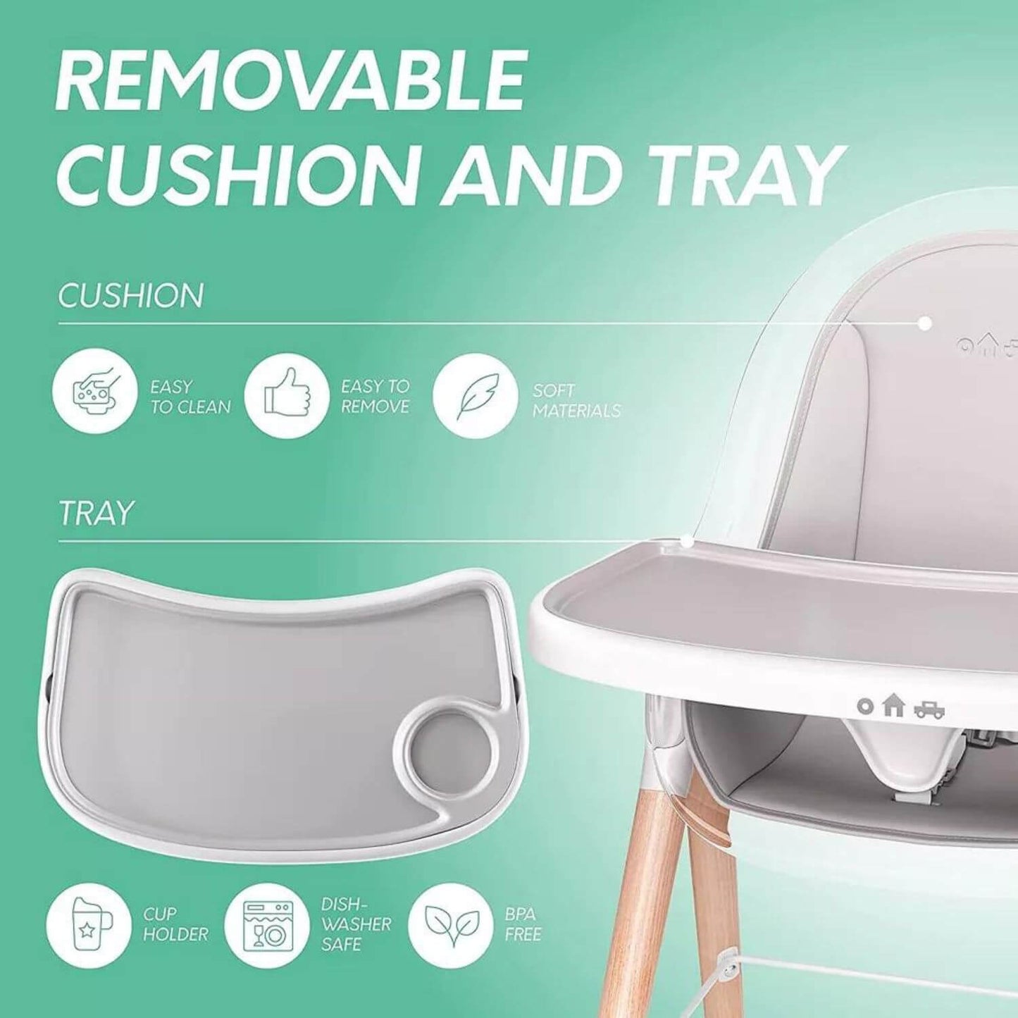 Children Of Design 6 in 1 Classic High Chair in Grey - Detail
