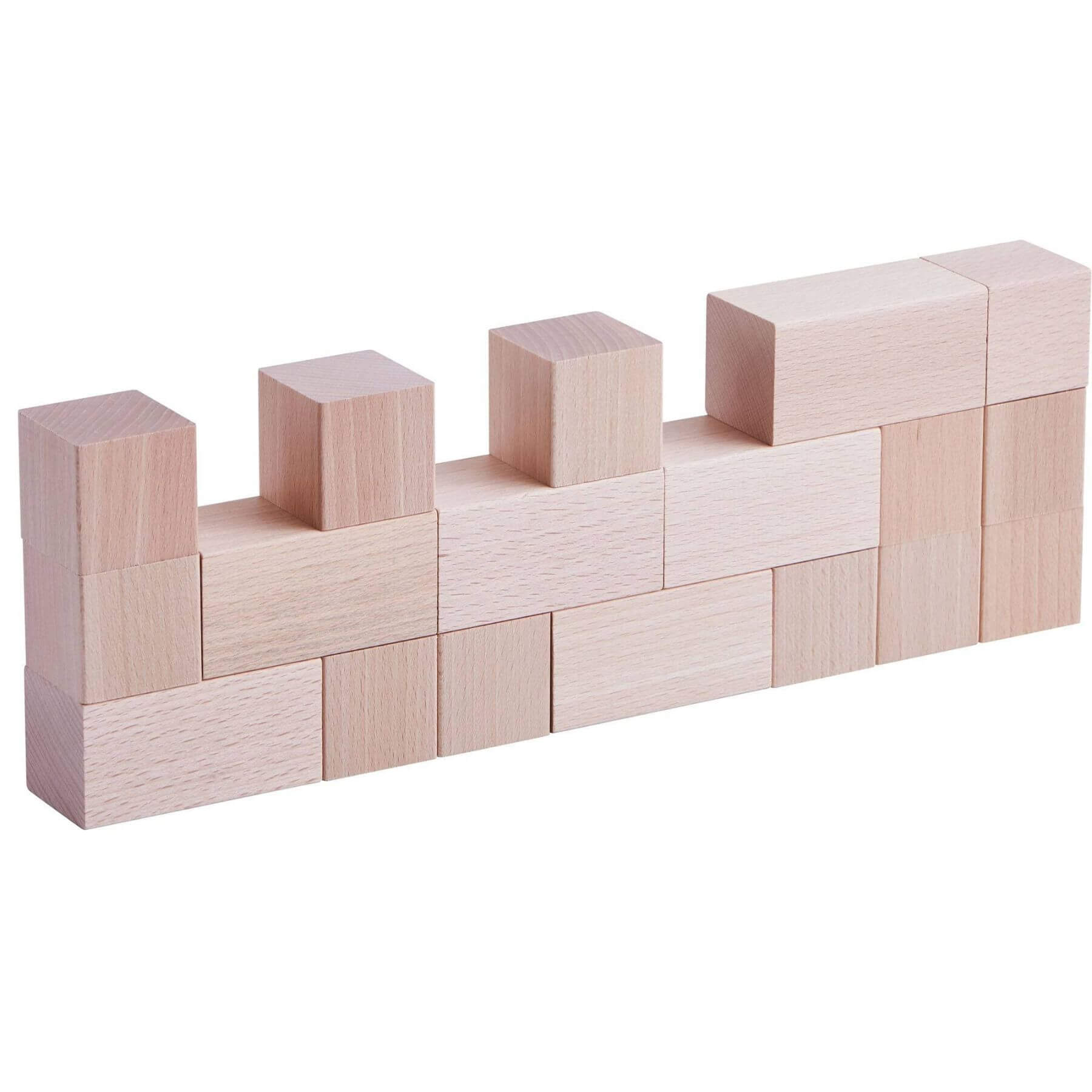 Wooden building blocks arranged in a castle-like structure