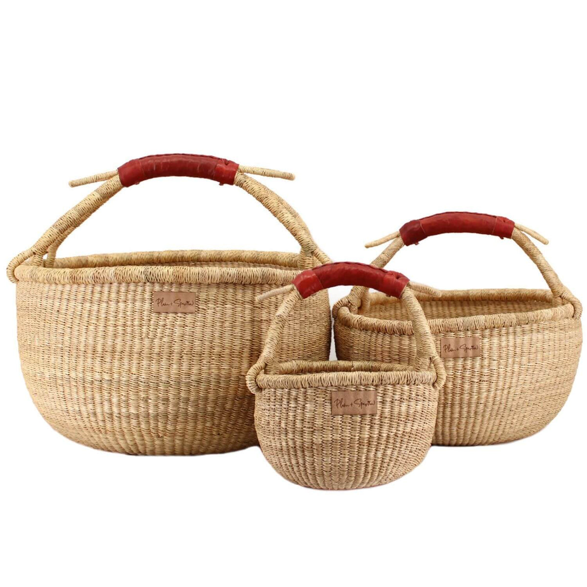 Three Natural Cognac Handle Market Basket in different sizes