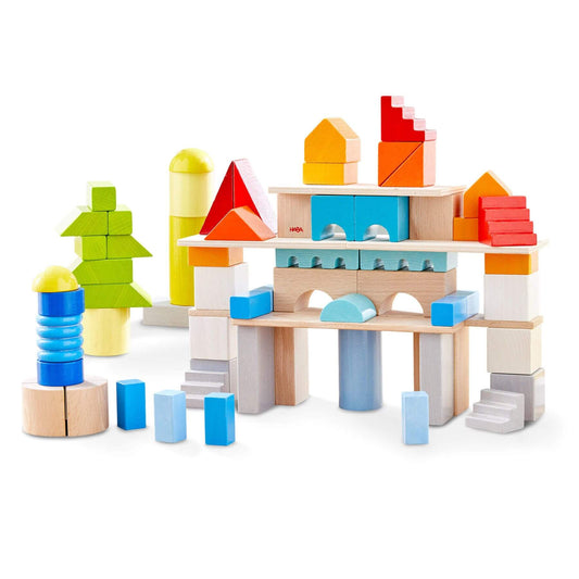 HABA USA Colored Wooden Building Blocks - 85 Piece Set