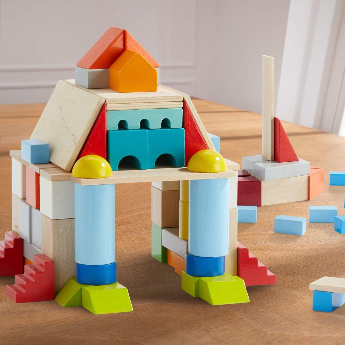 HABA USA Colored Wooden Building Blocks - 85 Piece Set