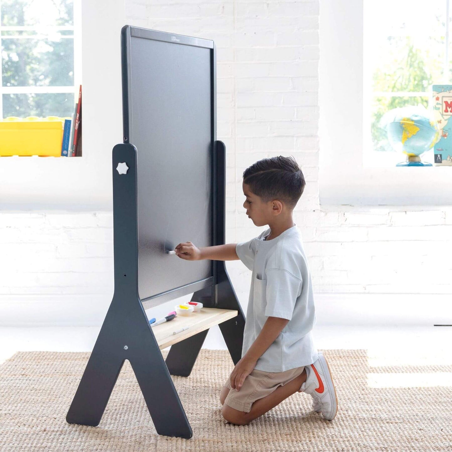 Boy Drawing on Little Partners Contempo Art Easel Charcoal