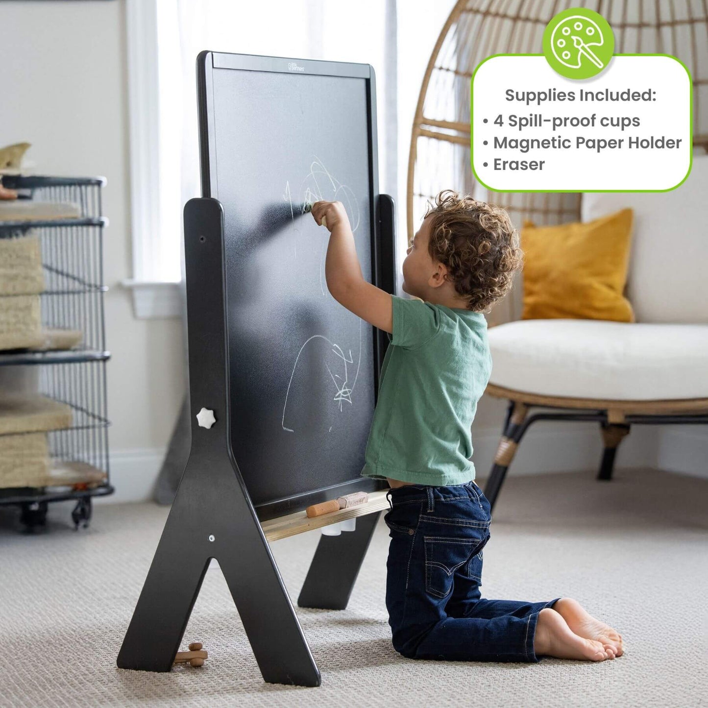 Boy Drawing on Little Partners Contempo Art Easel Charcoal