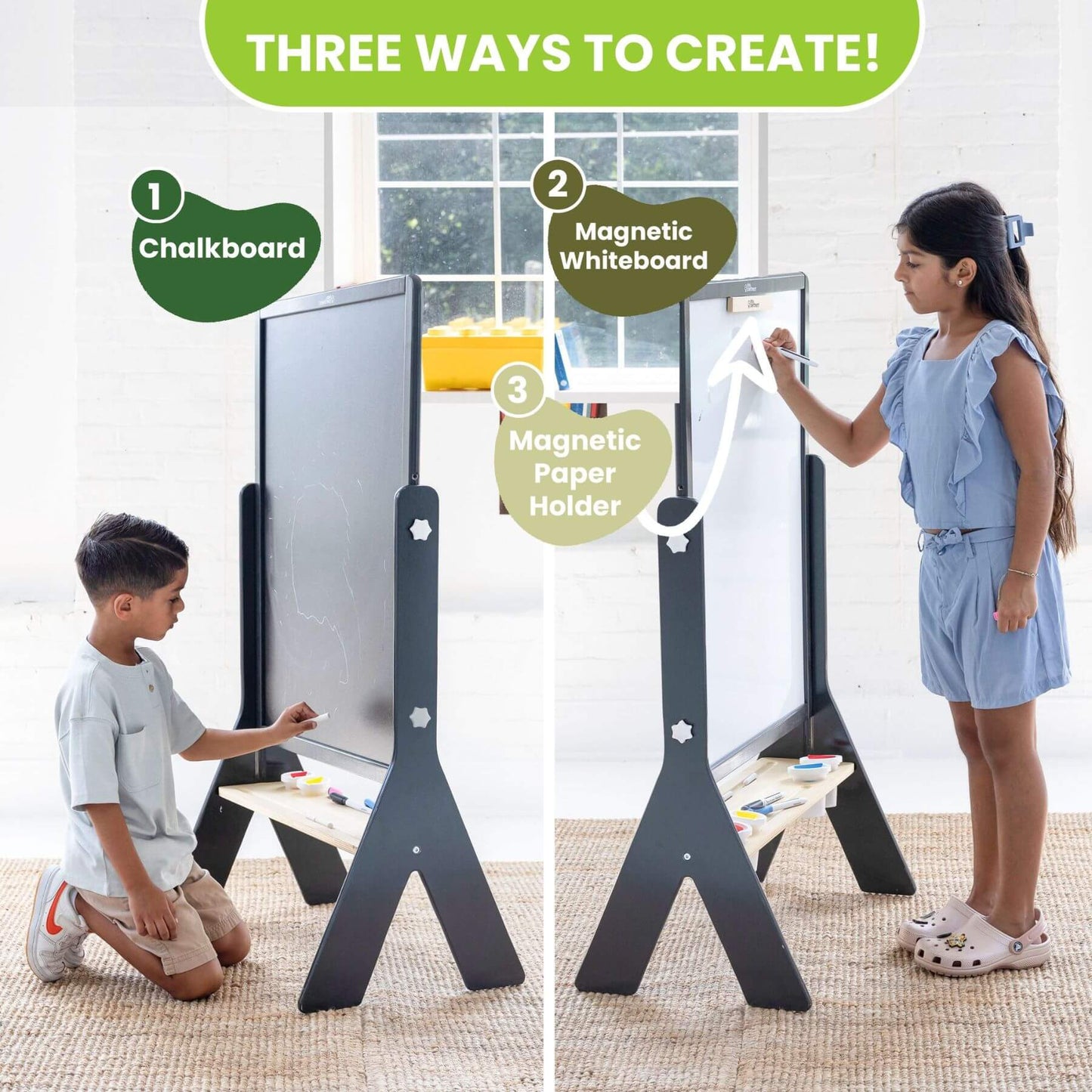 Kids Drawing on Little Partners Contempo Art Easel Charcoal