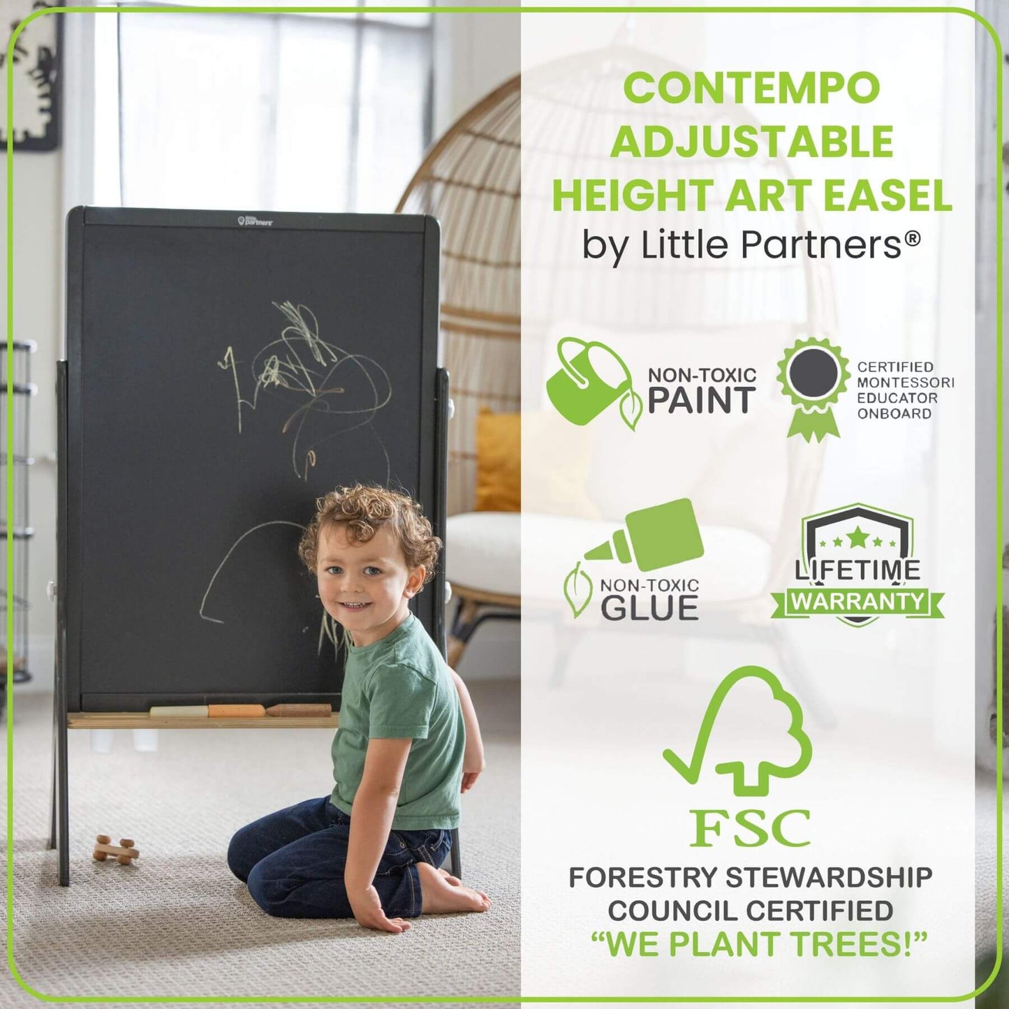 Boy Drawing on Little Partners Contempo Art Easel Charcoal