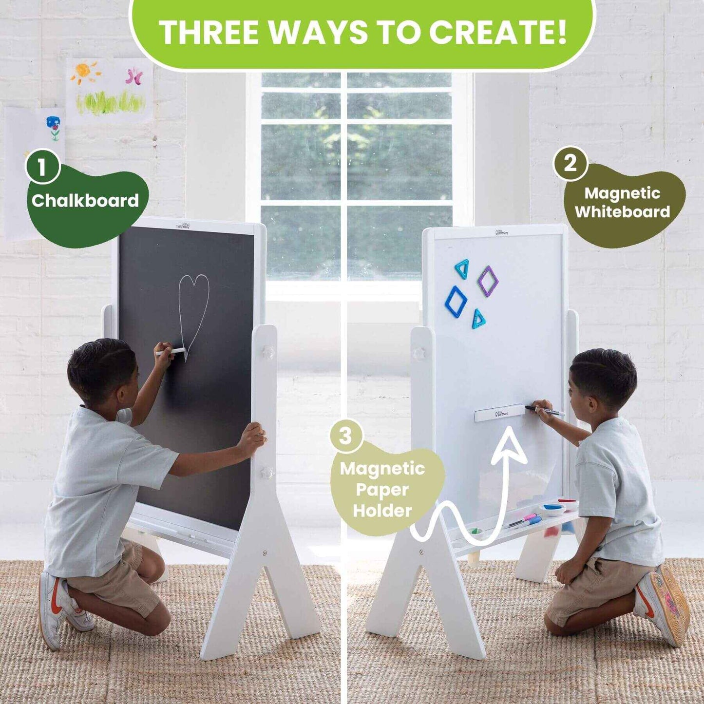 Boy Drawing on Little Partners Contempo Art Easel White