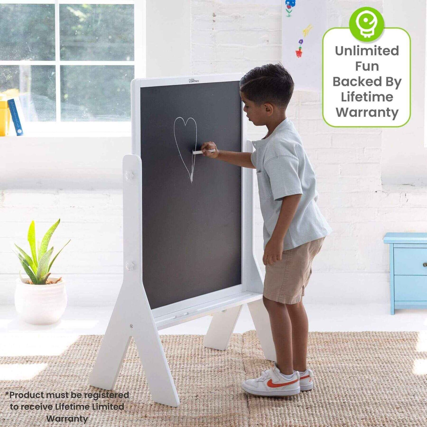 Boy Drawing on Little Partners Contempo Art Easel White