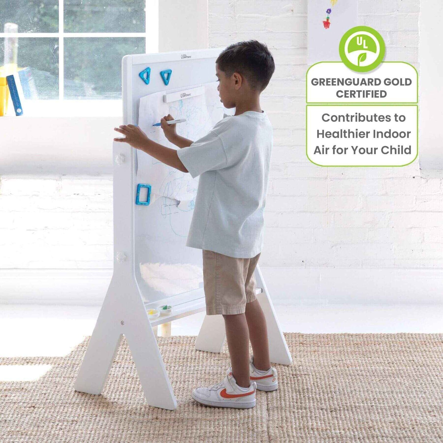 Boy Drawing on Little Partners Contempo Art Easel White