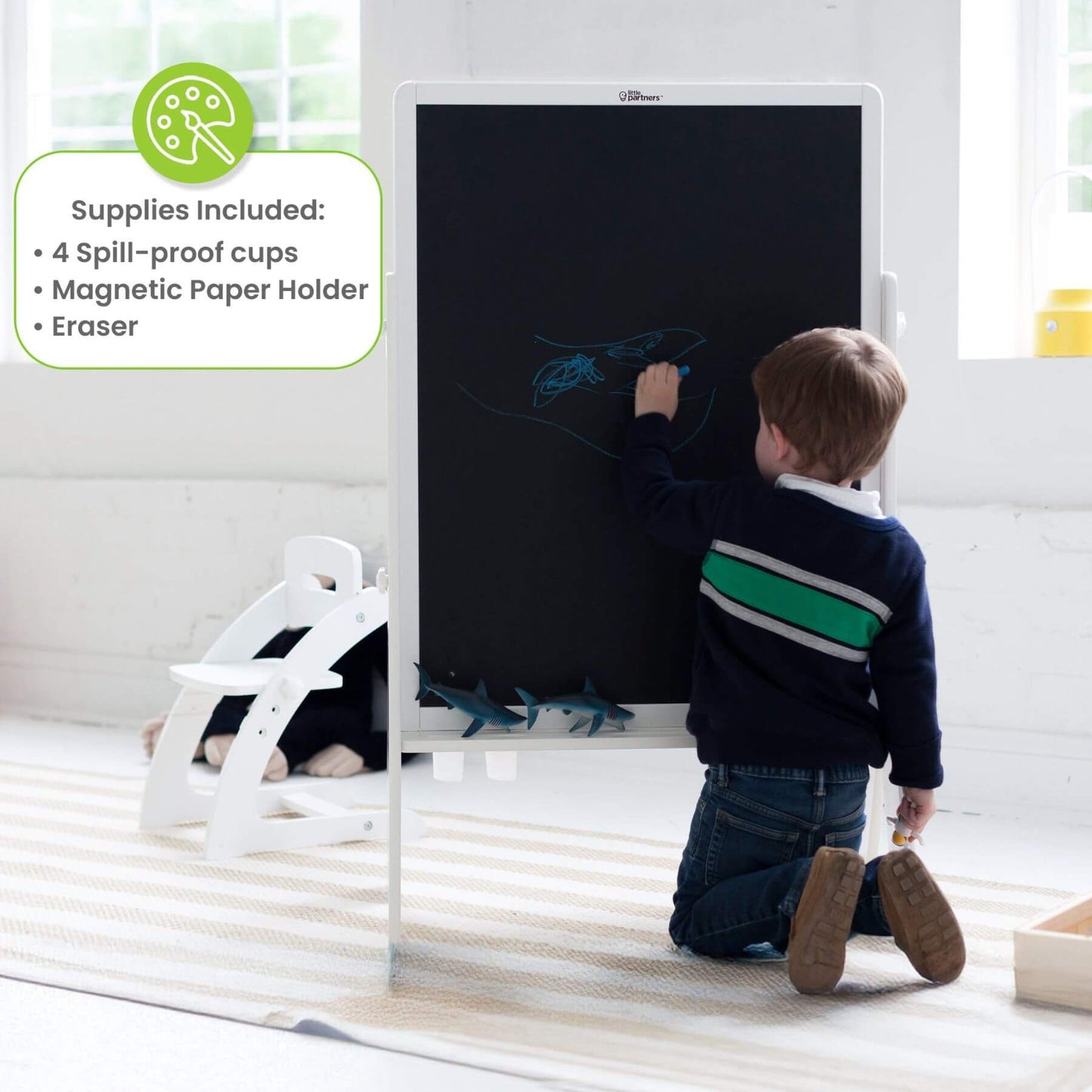 Boy Drawing on Little Partners Contempo Art Easel White