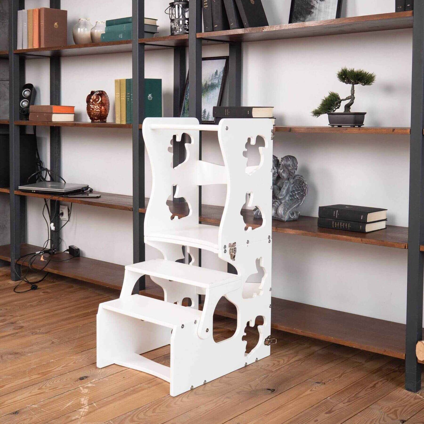 Wood and Hearts Convertible Kitchen Tower Animals White