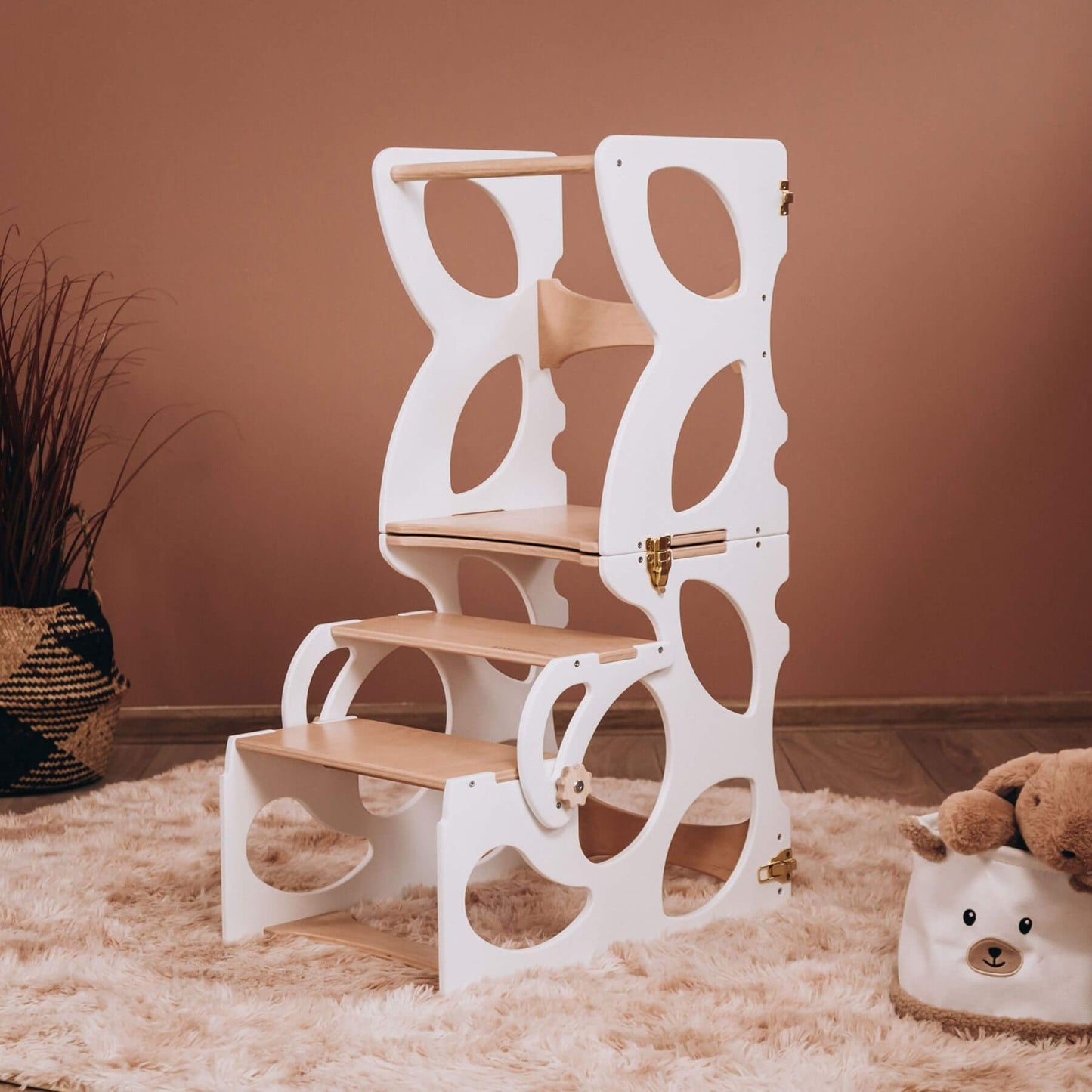 Wood and Hearts Convertible Kitchen Tower Butterfly White & Wood