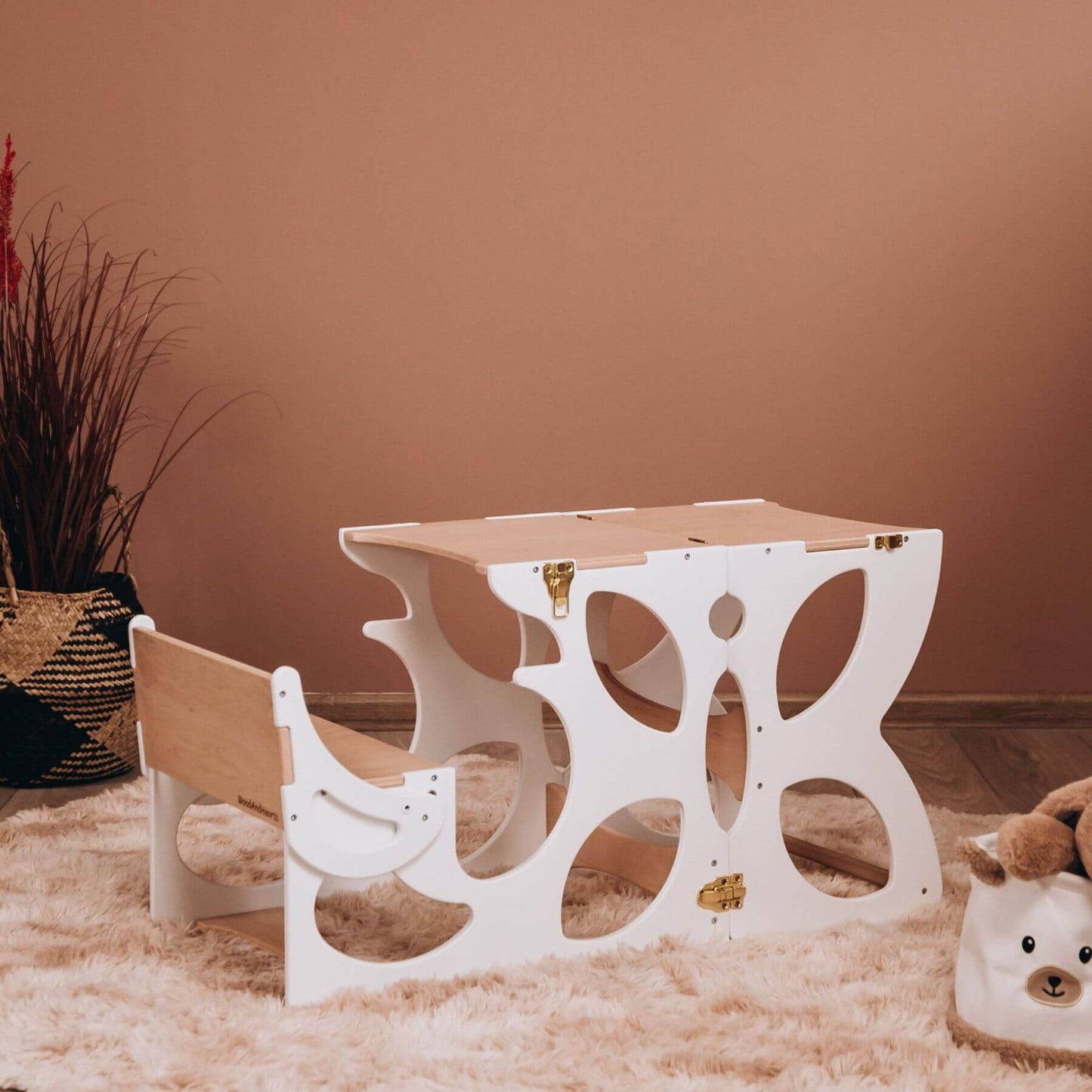 Wood and Hearts Convertible Kitchen Tower Butterfly White & Wood